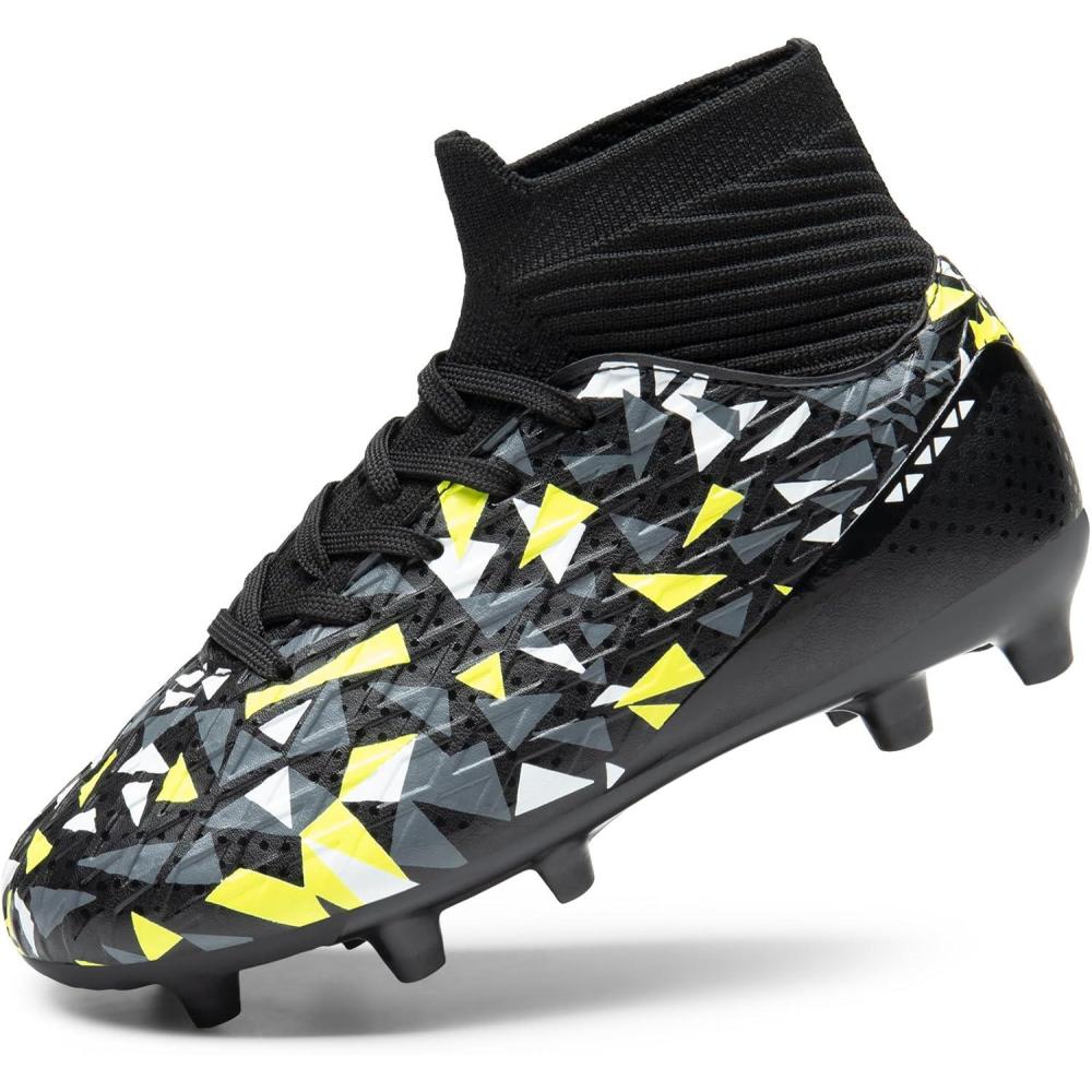 imageDREAM PAIRS Boys Football Cleats Youth High Top Firm Ground Soccer Shoes for LittleBig KidsBlackNeonGreen