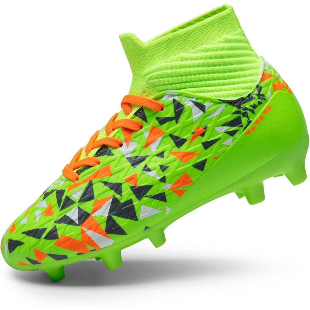 imageDREAM PAIRS Boys Football Cleats Youth High Top Firm Ground Soccer Shoes for LittleBig KidsNeon Green