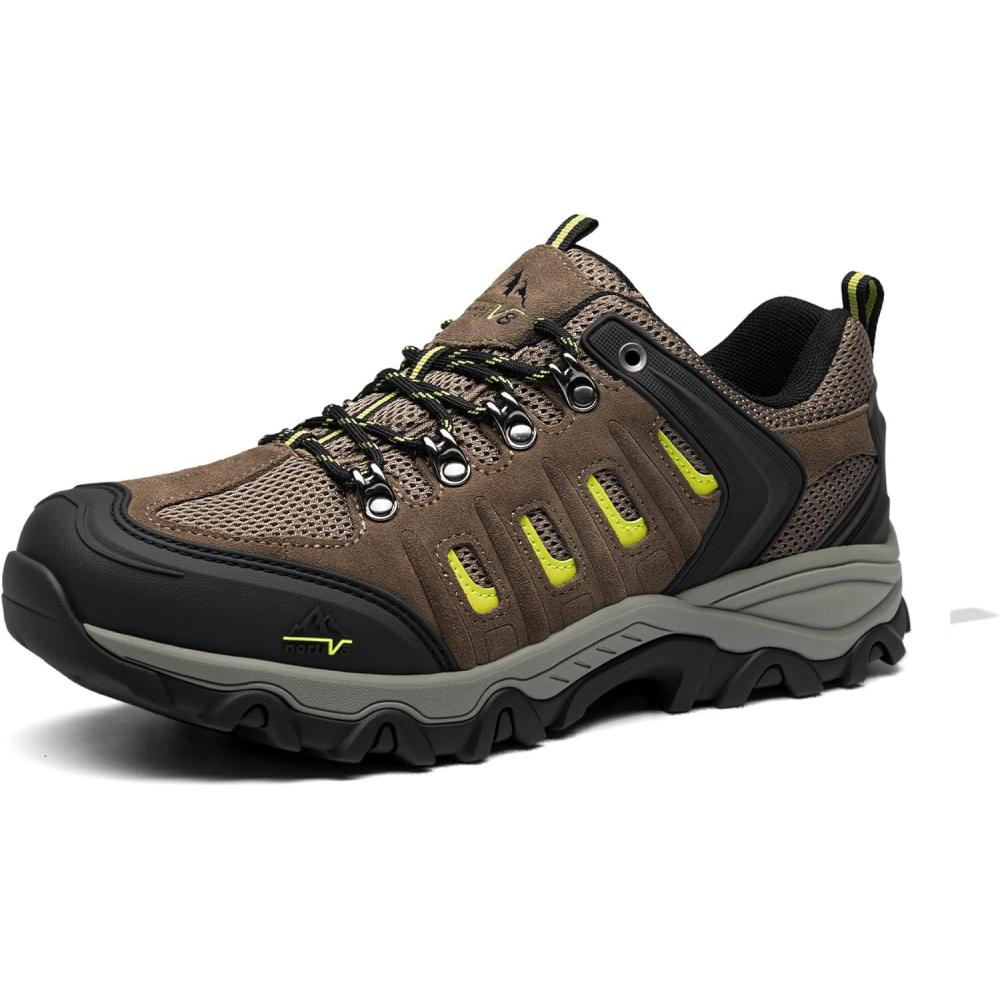 imageNORTIV 8 Mens Waterproof Hiking Shoes Leather LowTop Hiking Shoes for Outdoor Trailing Trekking Camping WalkingBlackBrownYellow