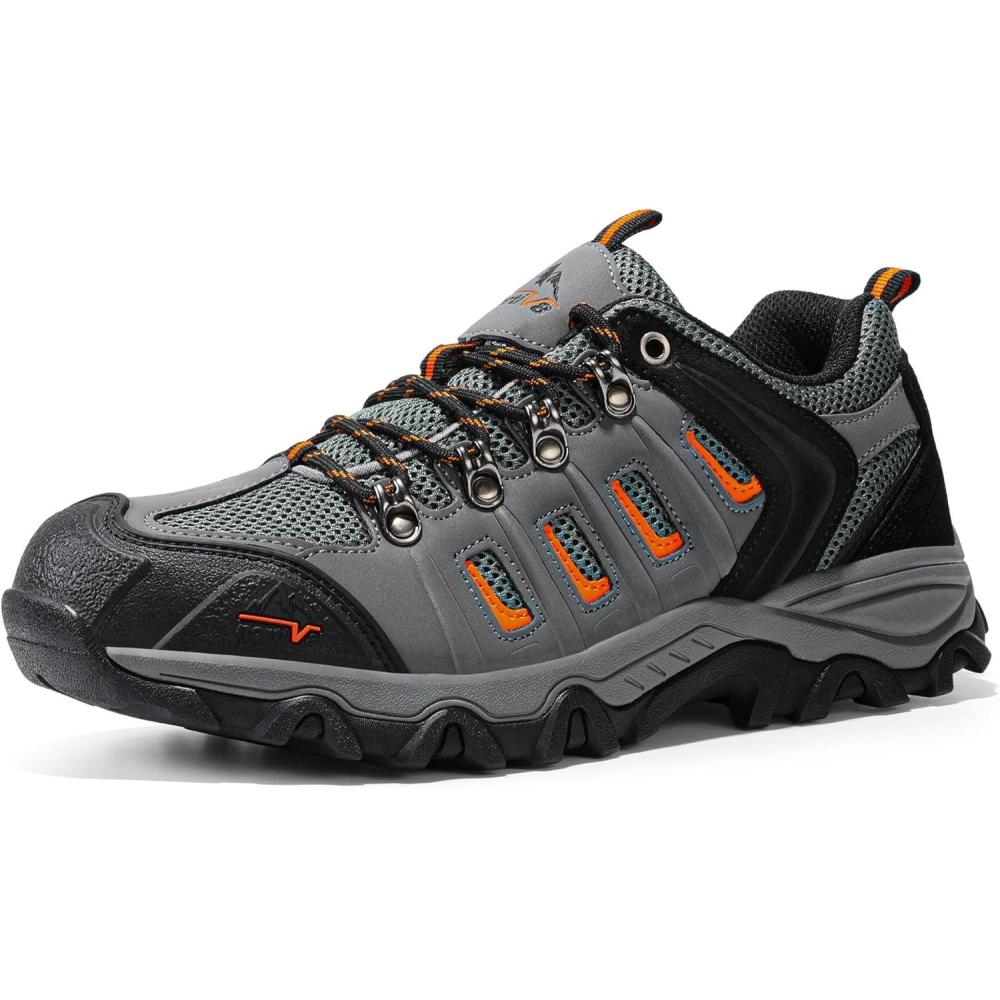 imageNORTIV 8 Mens Waterproof Hiking Shoes Leather LowTop Hiking Shoes for Outdoor Trailing Trekking Camping WalkingBlackDark GreyOrangematte