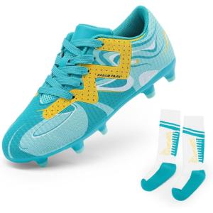 DREAM PAIRS Boys Girls Soccer Cleats Youth Firm Groud Sport Football Cleats with Soccer Socks for Little/Big Kid/Toddler(Mint Green)