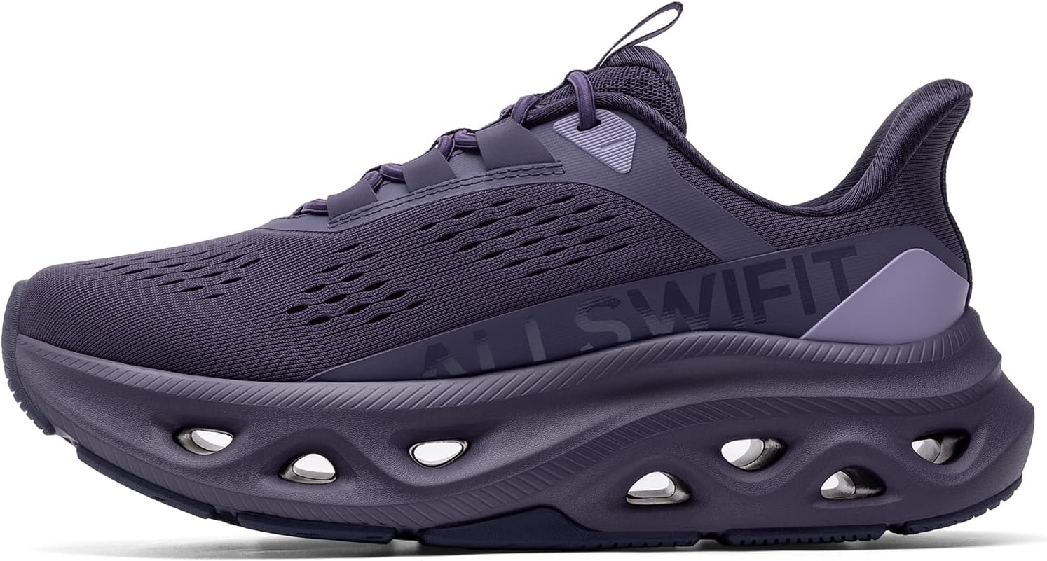 image:imageALLSWIFIT Womens Slip On Walking Shoes Cushioning Hands Free Non Slip Breathable Comfort Workout Running Jogging Gym Athletic Tennis MoveSlide Fashion SneakersDark Purple