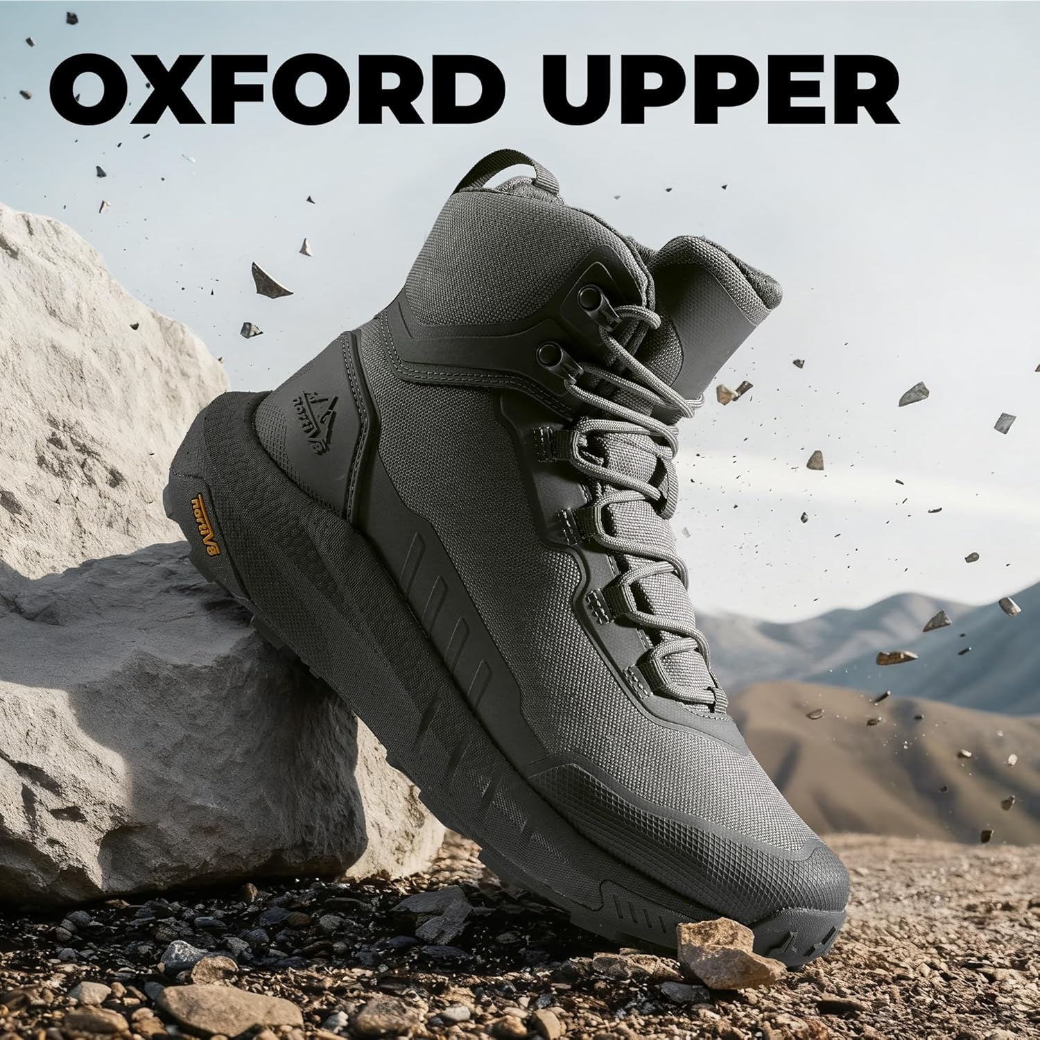 image:imageNORTIV 8 Mens Tactical Hiking Lightweight Cushion Sole for Work All Day Side Zipper Motorcycle Combat Military Boot Arch Support 8 Inches TerrascopeGrey