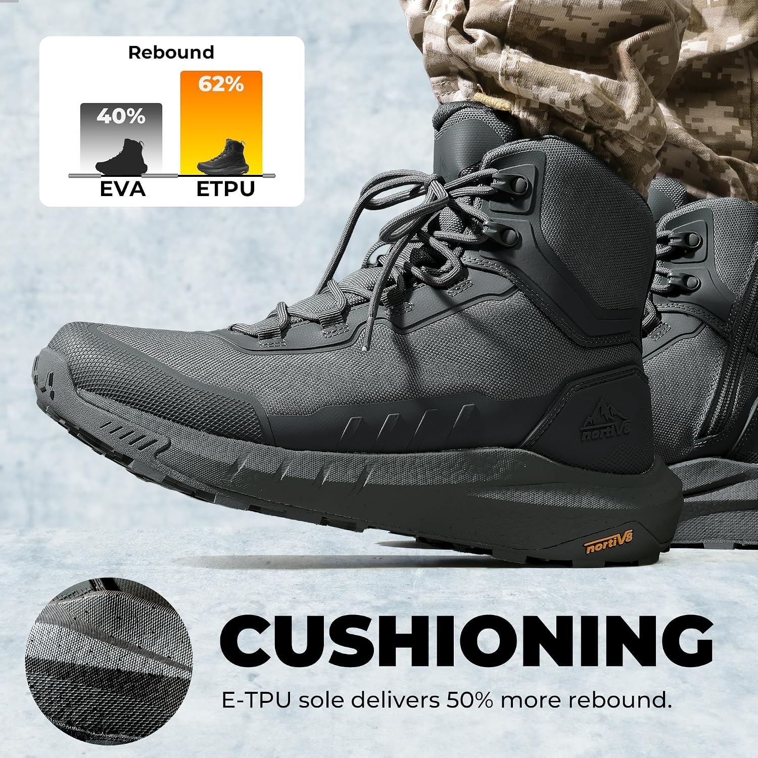 image:imageNORTIV 8 Mens Tactical Hiking Lightweight Cushion Sole for Work All Day Side Zipper Motorcycle Combat Military Boot Arch Support 8 Inches TerrascopeGrey