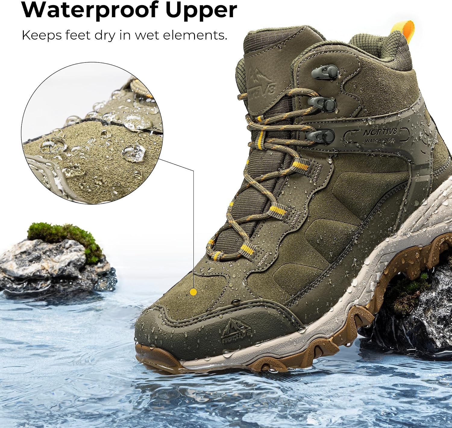 image:imageNORTIV 8 Mens Waterproof Hiking Boots Outdoor Mid Trekking Lightweight Mountaineering Shoes PaladinOlive