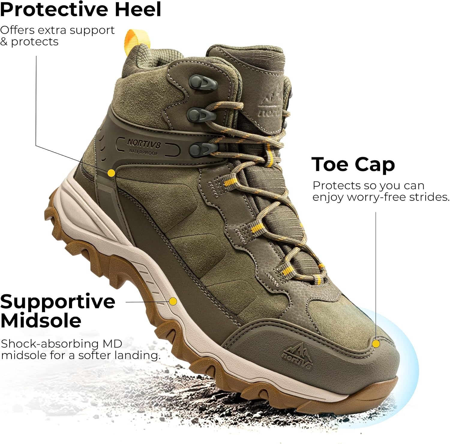 image:imageNORTIV 8 Mens Waterproof Hiking Boots Outdoor Mid Trekking Lightweight Mountaineering Shoes PaladinOlive