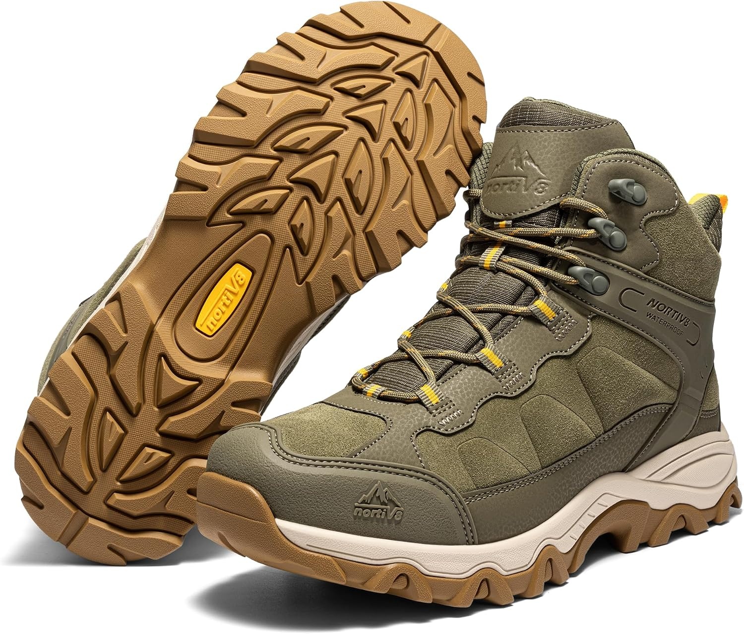 image:imageNORTIV 8 Mens Waterproof Hiking Boots Outdoor Mid Trekking Lightweight Mountaineering Shoes PaladinOlive