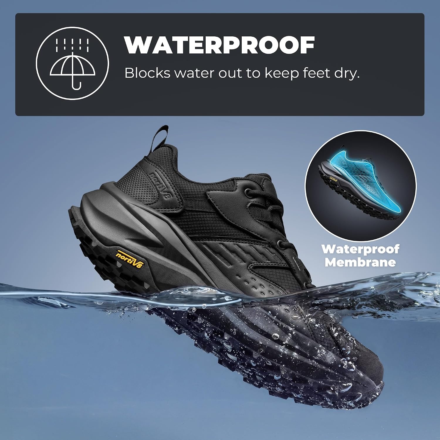 image:imageNORTIV 8 Mens Wide Toe Box Hiking Shoes Low Drop Waterproof Hiking Shoes for Walking Outdoor Trekking Camping Climbing Daily Fashion SneakersBlack