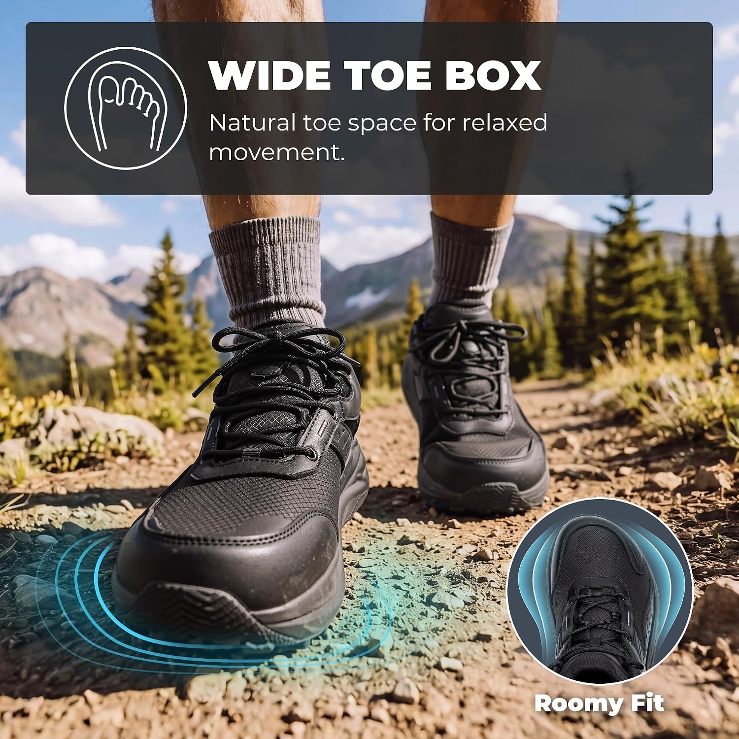 image:imageNORTIV 8 Mens Wide Toe Box Hiking Shoes Low Drop Waterproof Hiking Shoes for Walking Outdoor Trekking Camping Climbing Daily Fashion SneakersBlack