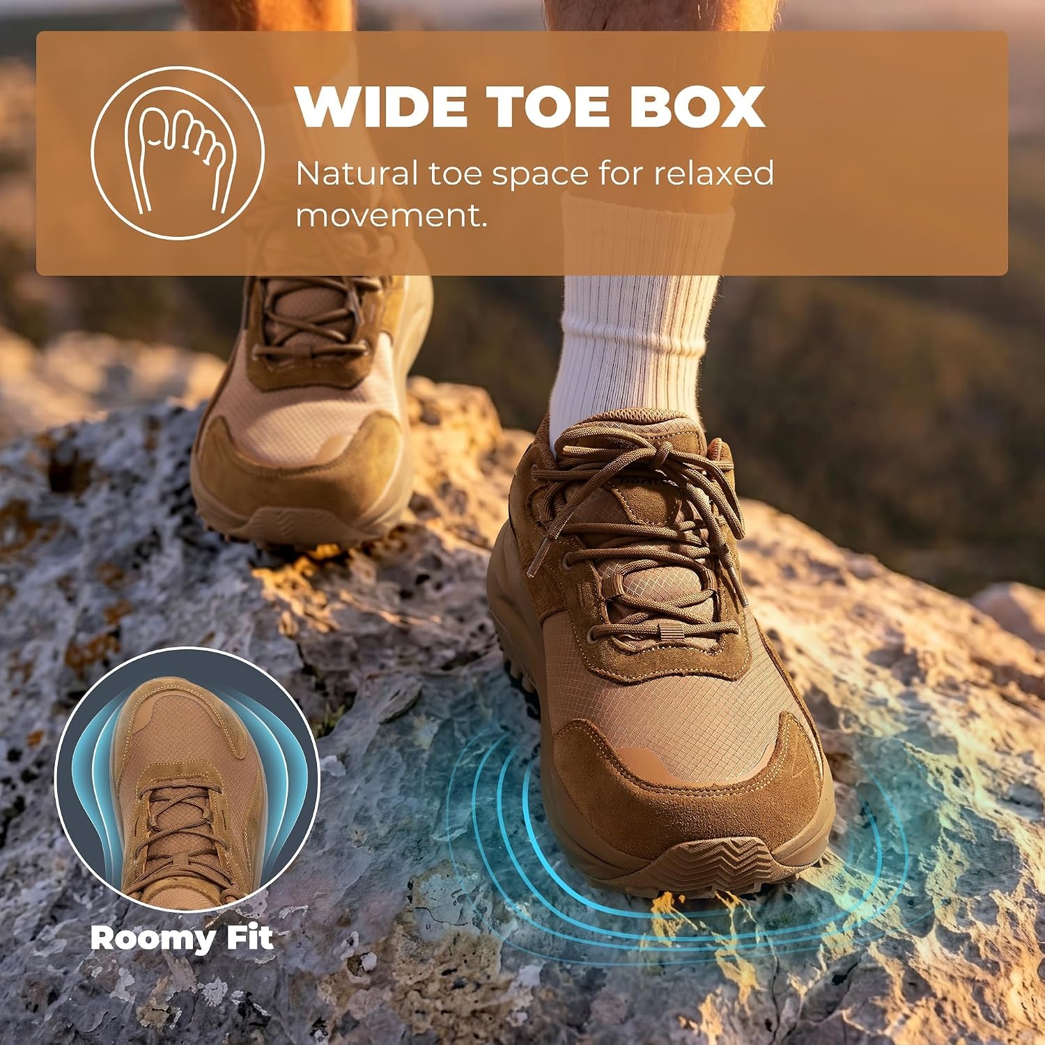 image:imageNORTIV 8 Mens Wide Toe Box Hiking Shoes Low Drop Waterproof Hiking Shoes for Walking Outdoor Trekking Camping Climbing Daily Fashion SneakersCoyote