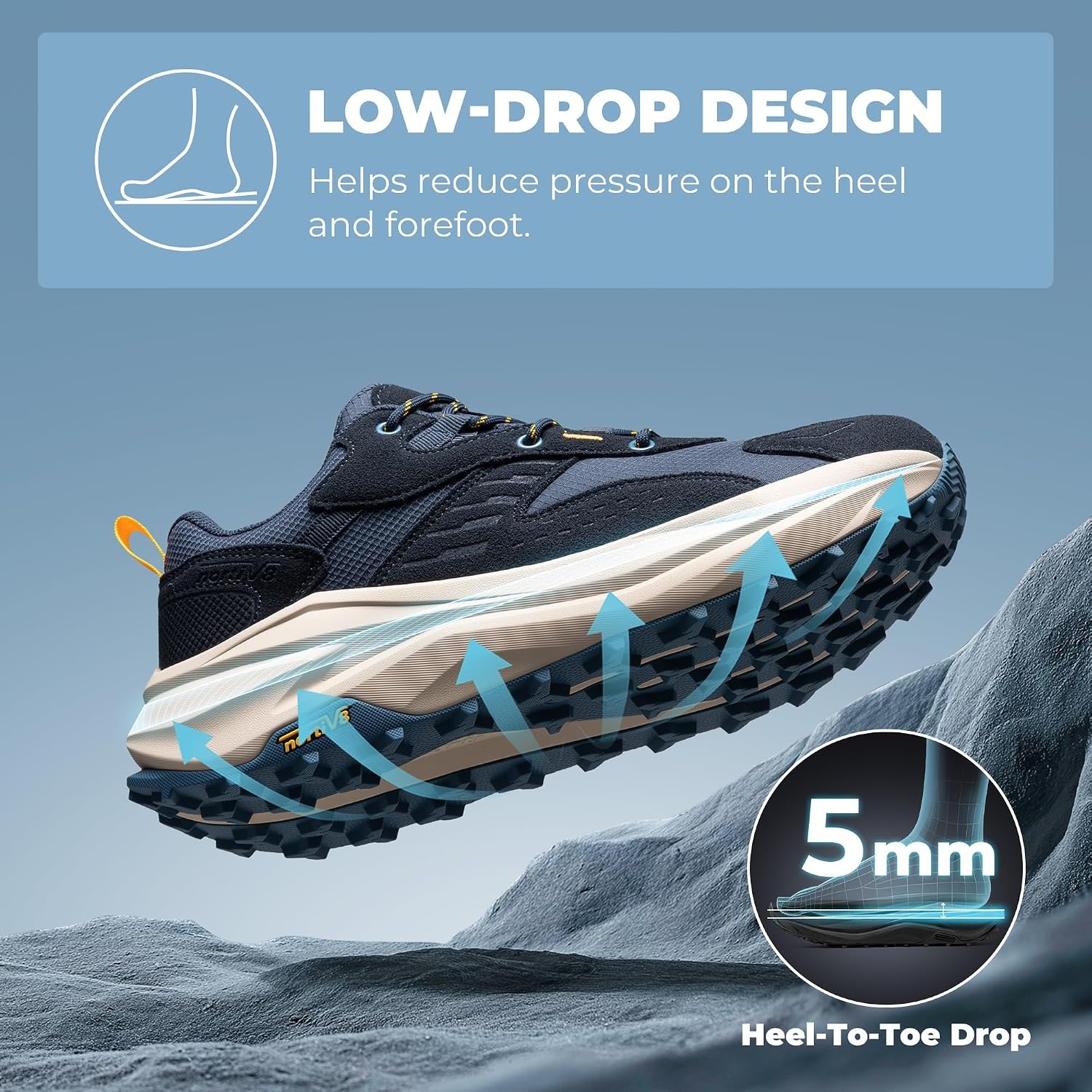 image:imageNORTIV 8 Mens Wide Toe Box Hiking Shoes Low Drop Waterproof Hiking Shoes for Walking Outdoor Trekking Camping Climbing Daily Fashion SneakersNavy