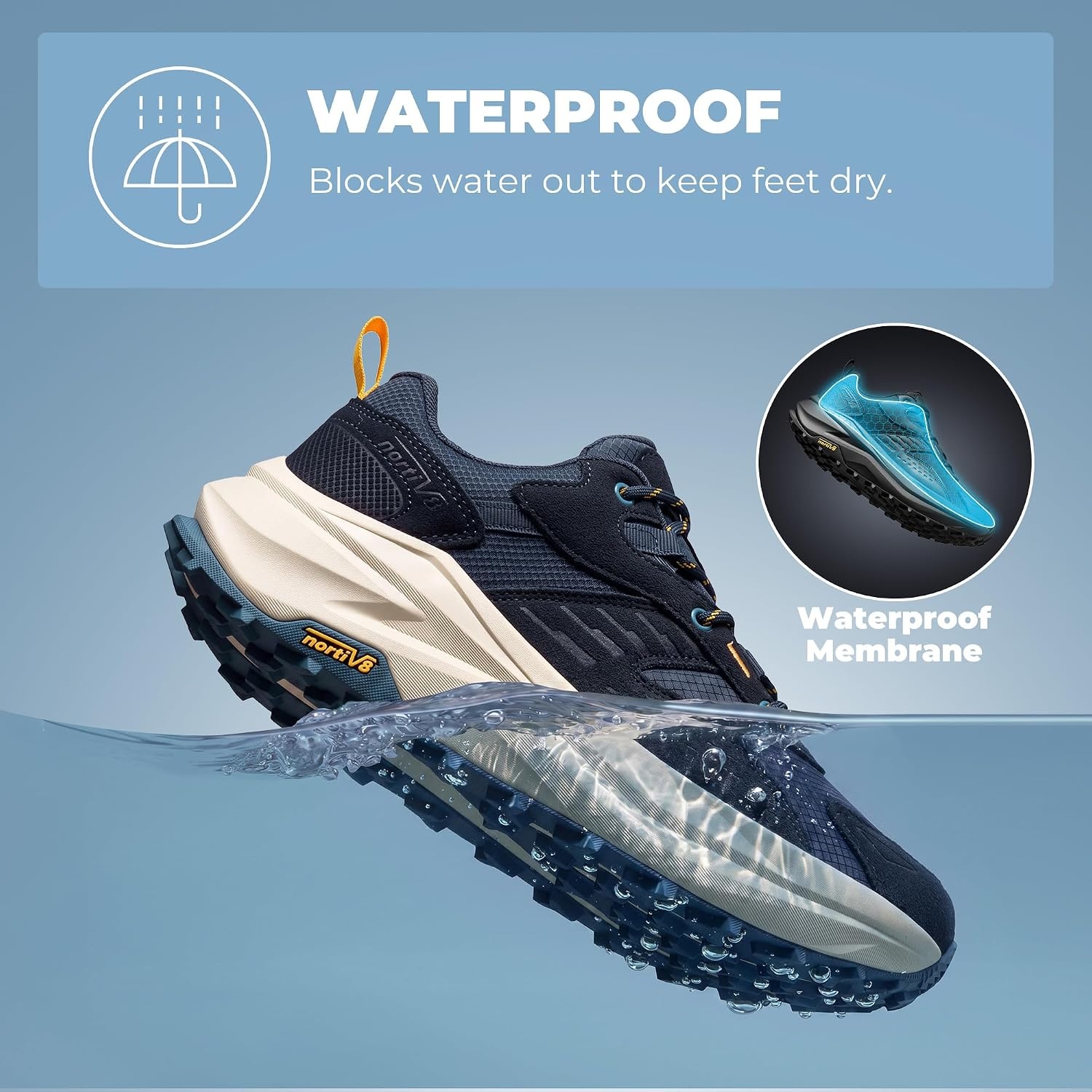 image:imageNORTIV 8 Mens Wide Toe Box Hiking Shoes Low Drop Waterproof Hiking Shoes for Walking Outdoor Trekking Camping Climbing Daily Fashion SneakersNavy