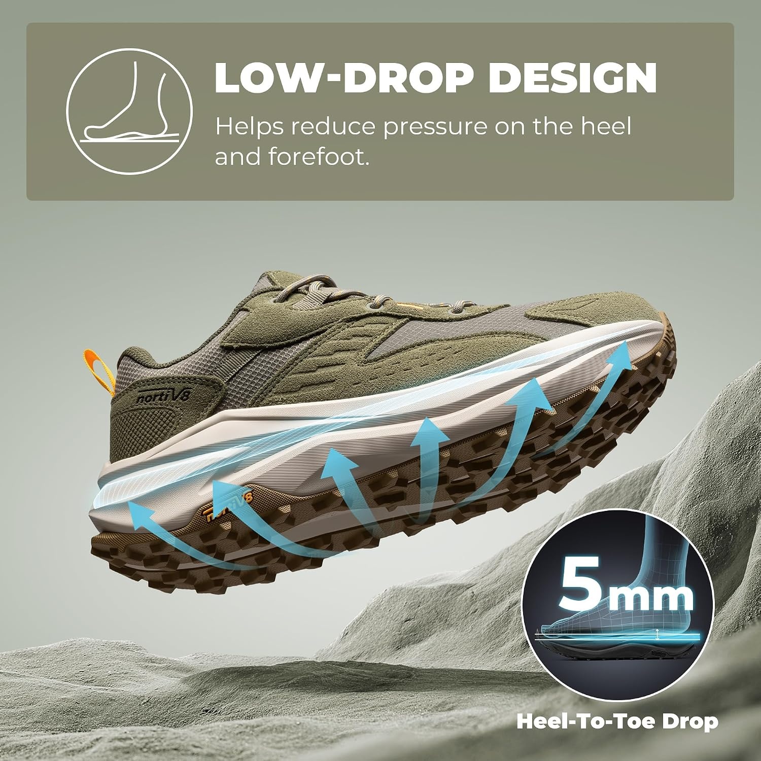image:imageNORTIV 8 Mens Wide Toe Box Hiking Shoes Low Drop Waterproof Hiking Shoes for Walking Outdoor Trekking Camping Climbing Daily Fashion SneakersOlive
