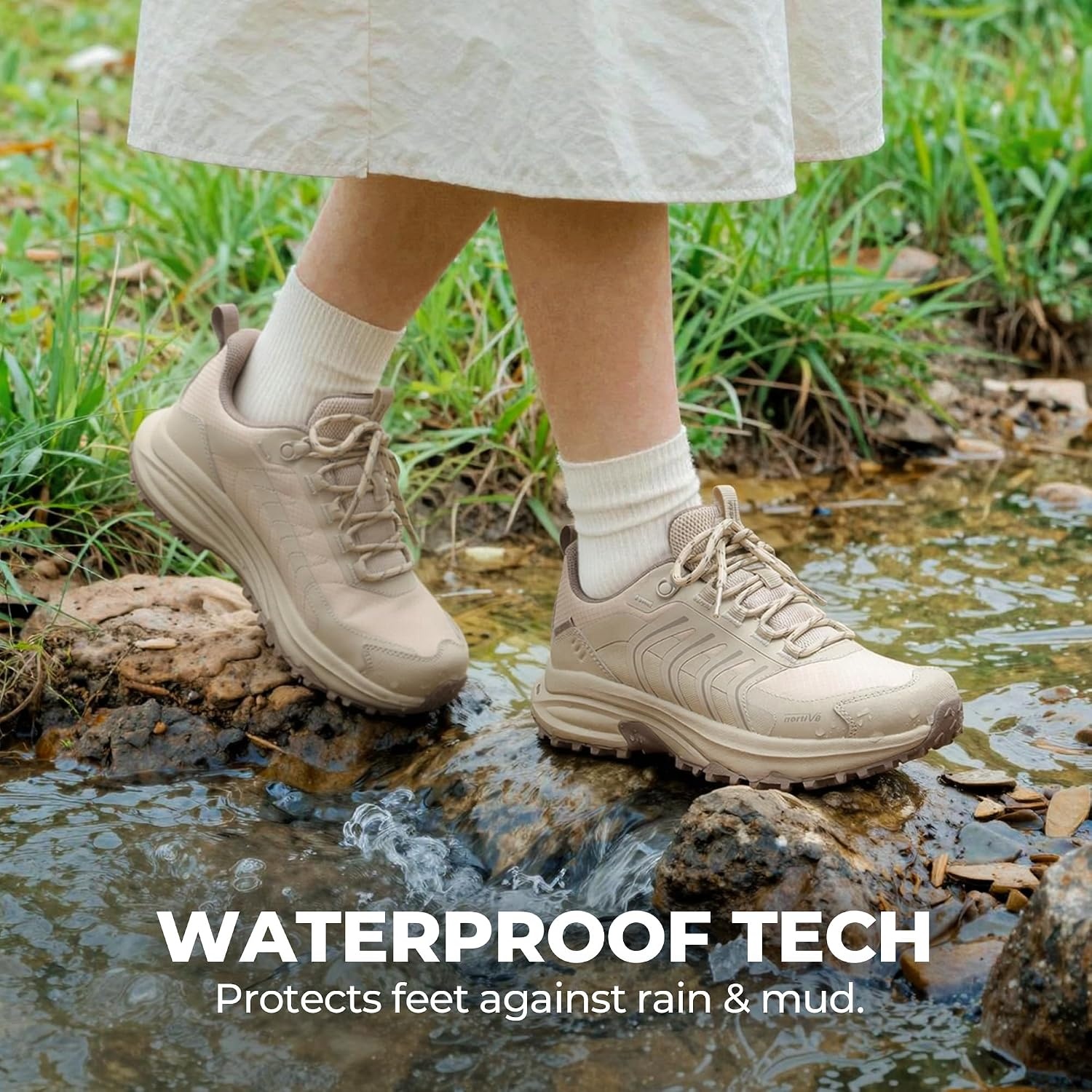 image:imageNORTIV 8 Womens Waterproof Hiking Shoes Lightweight Travel for Walking All Day Comfort NonSlip Outdoor Trekking Camping Climbing Fashion Sneakers Armadillo FieldLiteKhaki