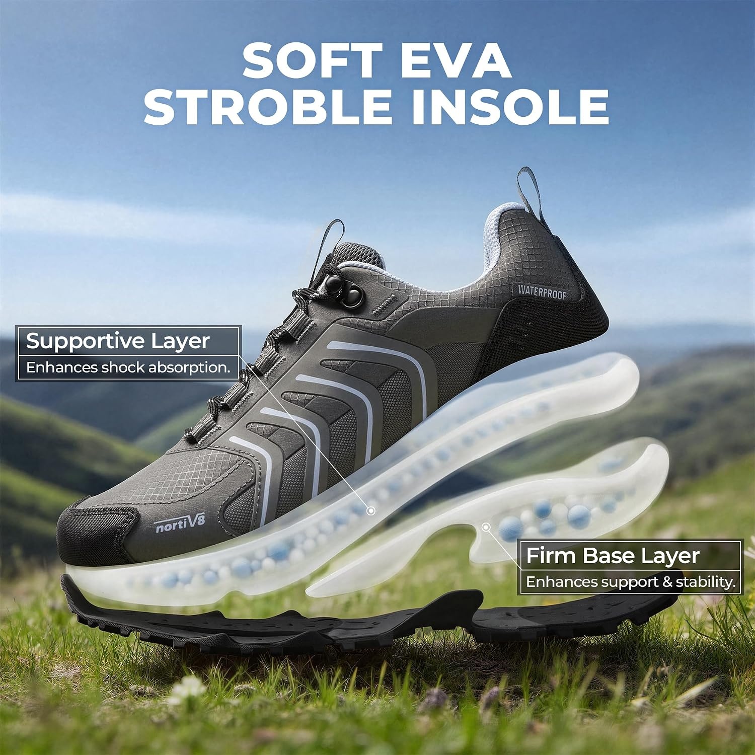 image:imageNORTIV 8 Womens Waterproof Hiking Shoes Lightweight Travel for Walking All Day Comfort NonSlip Outdoor Trekking Camping Climbing Fashion Sneakers Armadillo FieldLiteDark Grey