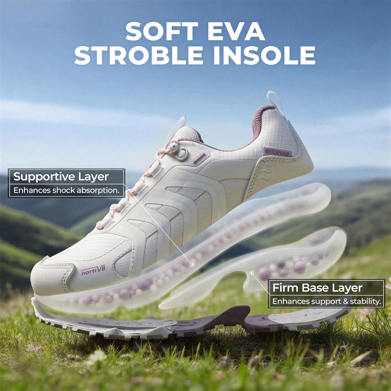 image:imageNORTIV 8 Womens Waterproof Hiking Shoes Lightweight Travel for Walking All Day Comfort NonSlip Outdoor Trekking Camping Climbing Fashion Sneakers Armadillo FieldLiteWhitePurple