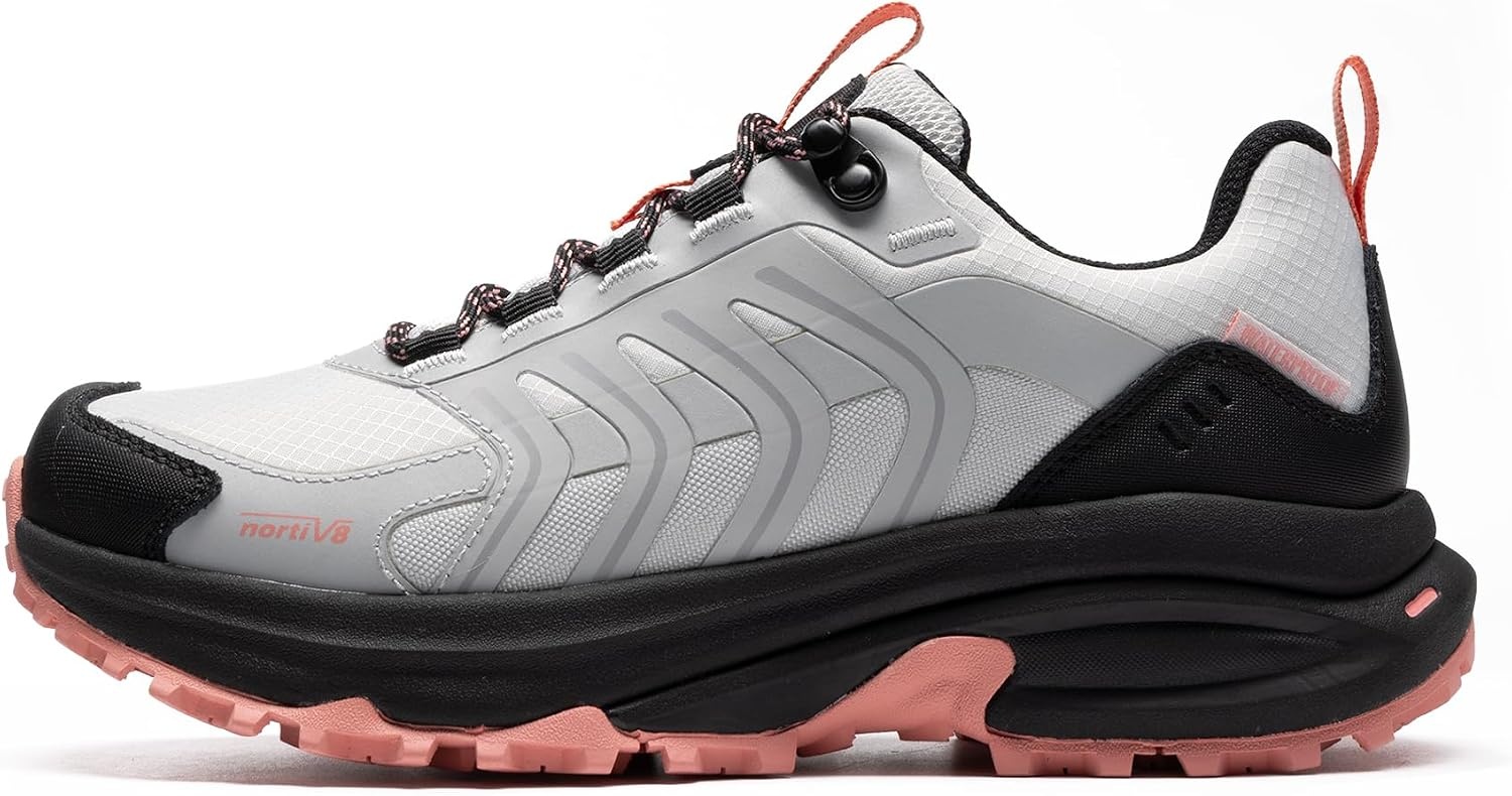 image:imageNORTIV 8 Womens Waterproof Hiking Shoes Lightweight Travel for Walking All Day Comfort NonSlip Outdoor Trekking Camping Climbing Fashion Sneakers Armadillo FieldLiteGrey Pink