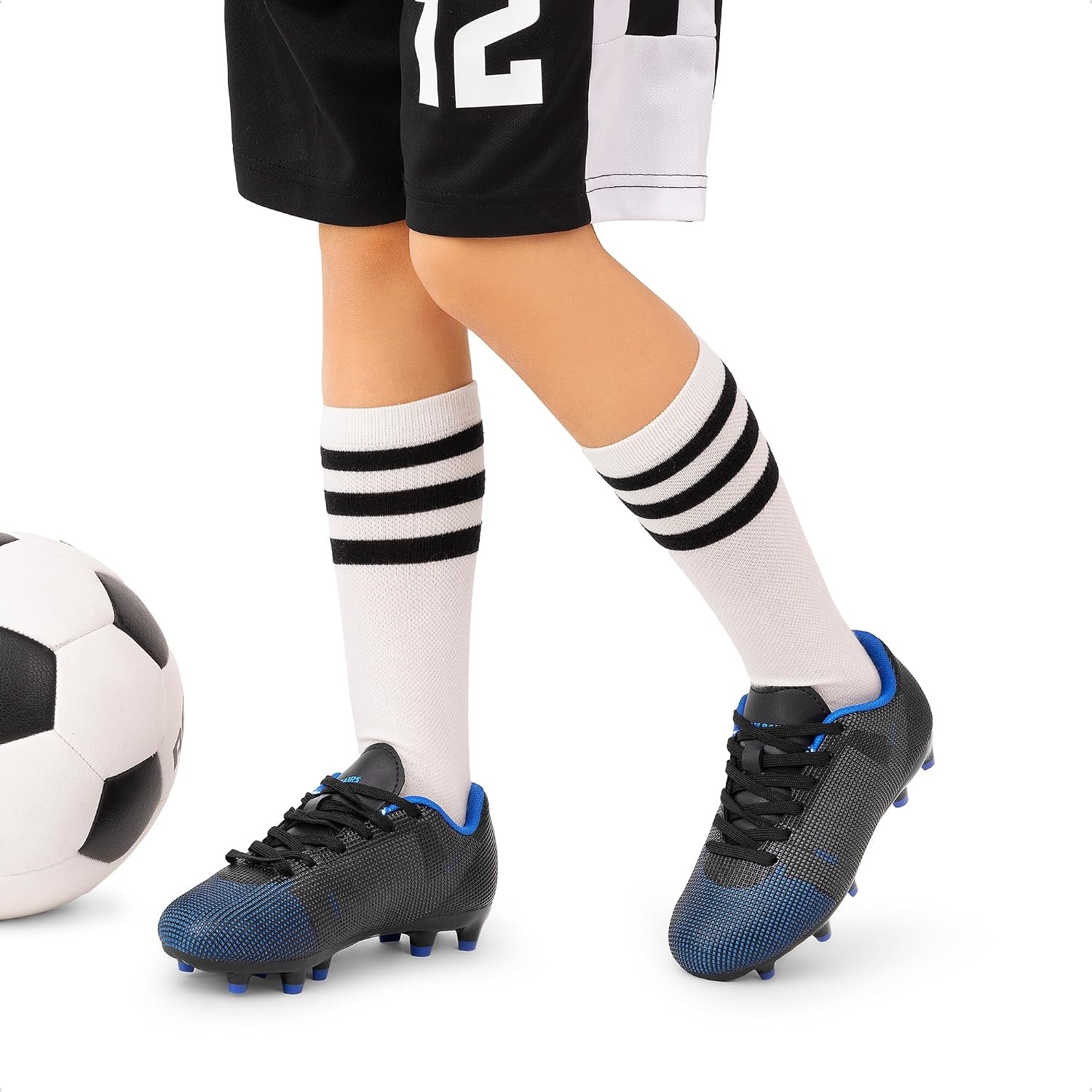 image:imageDREAM PAIRS Boys Girls Soccer Cleats Youth Firm Groud Athletic Outdoor Trainning Football Shoes for LittleBig KidBlackBlue
