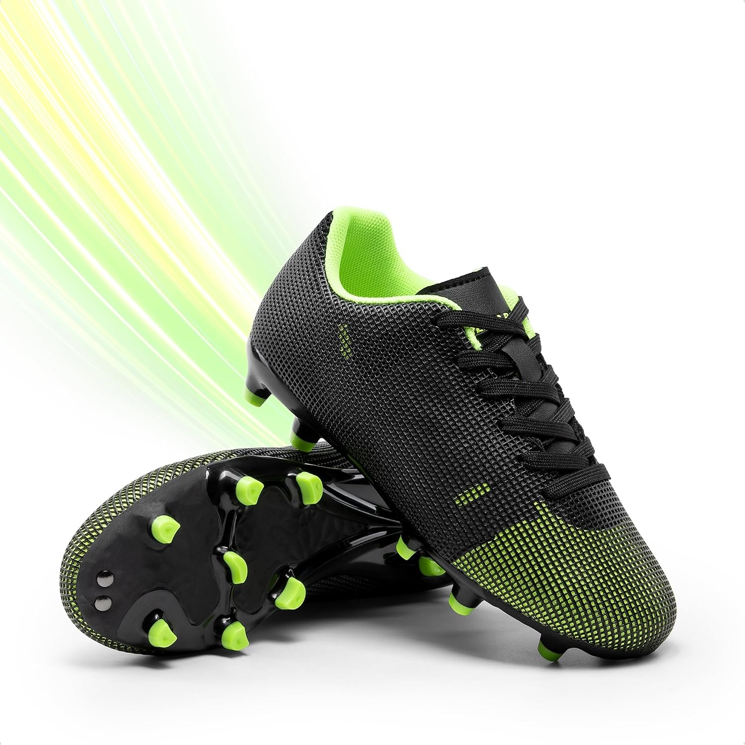 image:imageDREAM PAIRS Boys Girls Soccer Cleats Youth Firm Groud Athletic Outdoor Trainning Football Shoes for LittleBig KidBlackNeon Green