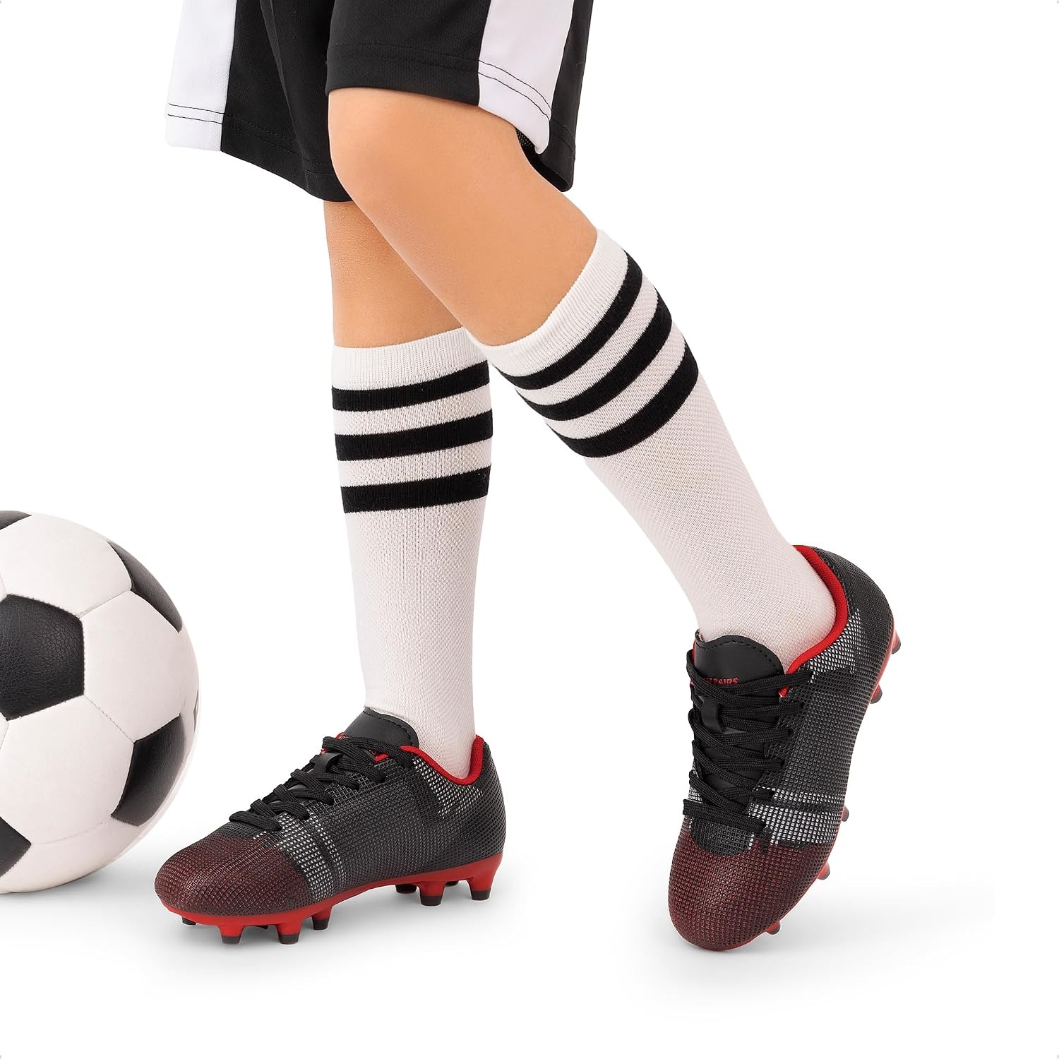 image:imageDREAM PAIRS Boys Girls Soccer Cleats Youth Firm Groud Athletic Outdoor Trainning Football Shoes for LittleBig KidBlackRed
