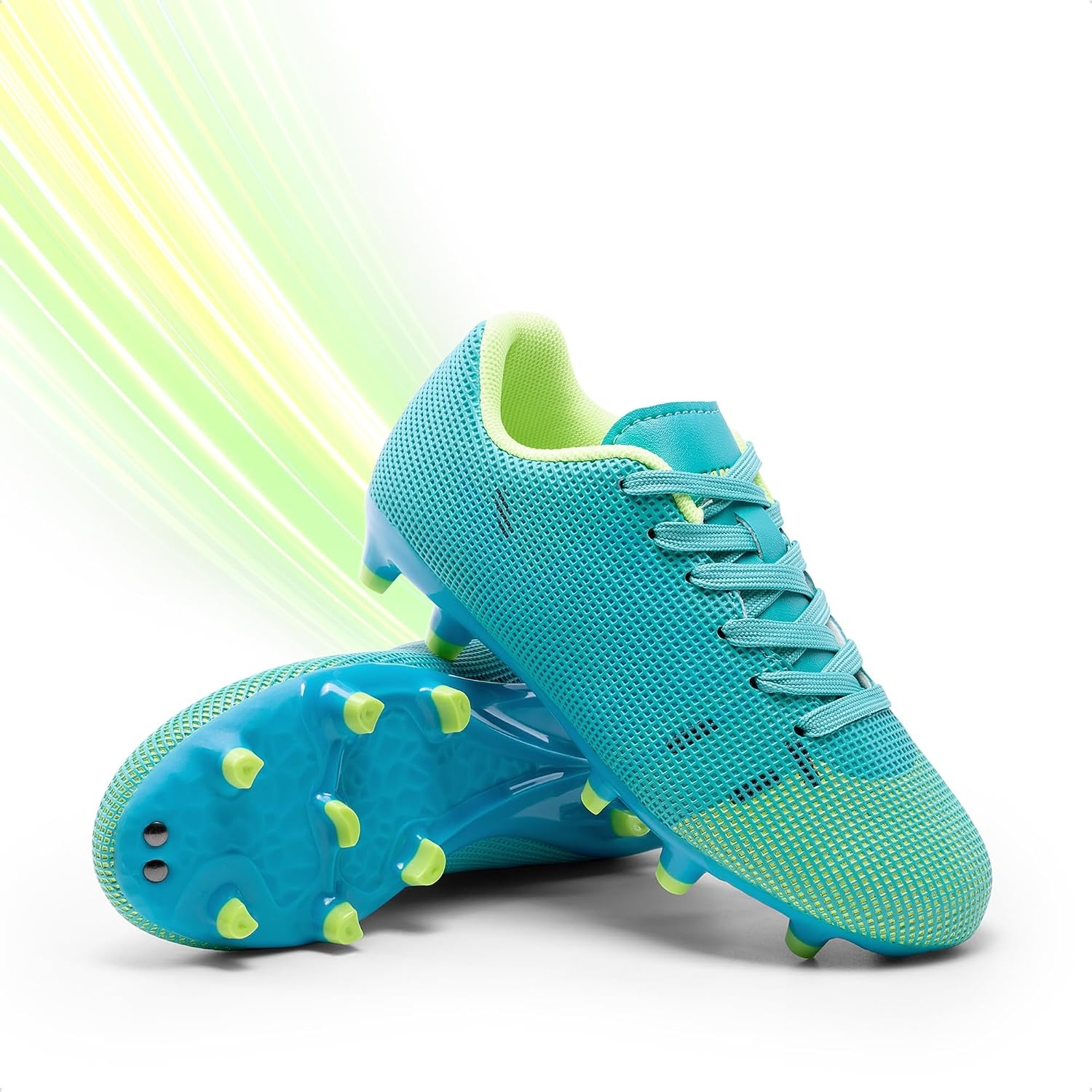 image:imageDREAM PAIRS Boys Girls Soccer Cleats Youth Firm Groud Athletic Outdoor Trainning Football Shoes for LittleBig KidBlueNeon Green
