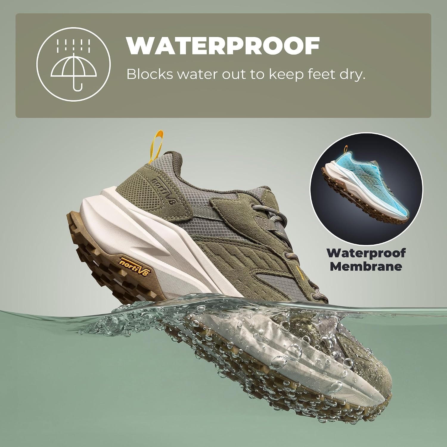 image:imageNORTIV 8 Mens Wide Toe Box Waterproof Hiking Shoes Lightweight Comfortable Low Drop Hiking Shoes for Travel Hiking Outdoor Walking Trekking Camping Summer VacationOlive