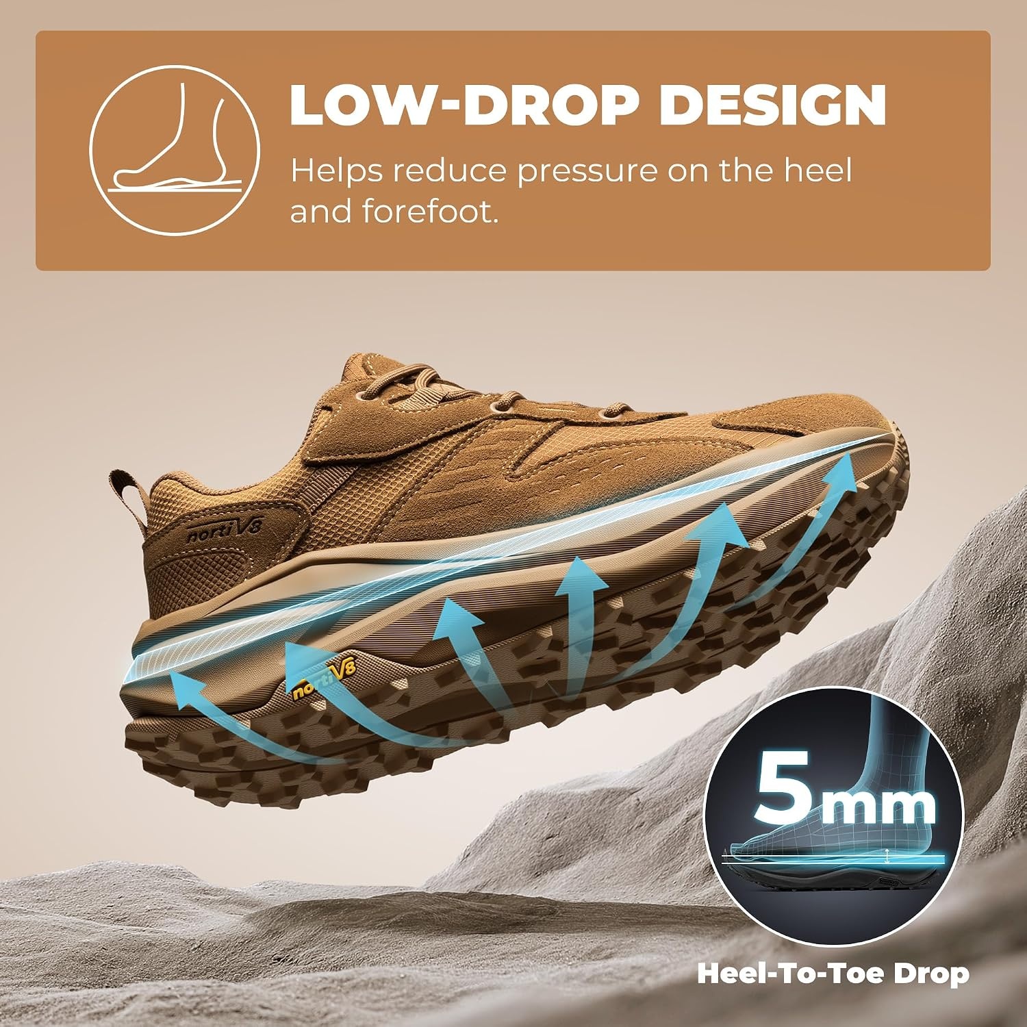 image:imageNORTIV 8 Mens Wide Toe Box Waterproof Hiking Shoes Lightweight Comfortable Low Drop Hiking Shoes for Travel Hiking Outdoor Walking Trekking Camping Summer VacationCoyote