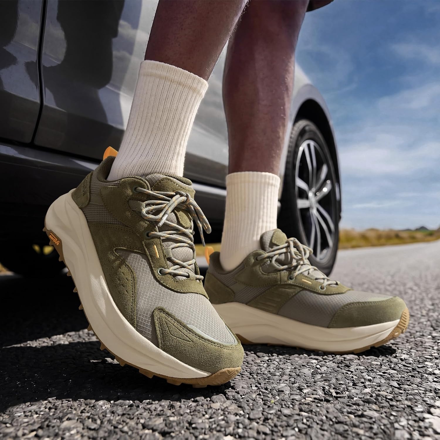 image:imageNORTIV 8 Mens Wide Toe Box Waterproof Hiking Shoes Lightweight Comfortable Low Drop Hiking Shoes for Travel Hiking Outdoor Walking Trekking Camping Summer VacationOlive