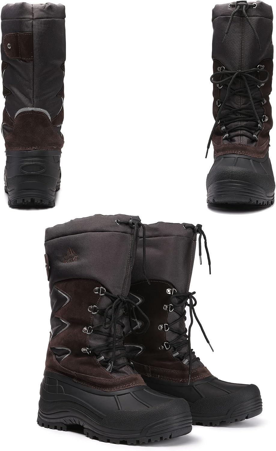 image:imageNORTIV 8 Mens Waterproof Winter Snow Boots Insulated Fur Liner Lightweight Outdoor Tall Boots QUEBECMBrownBlack