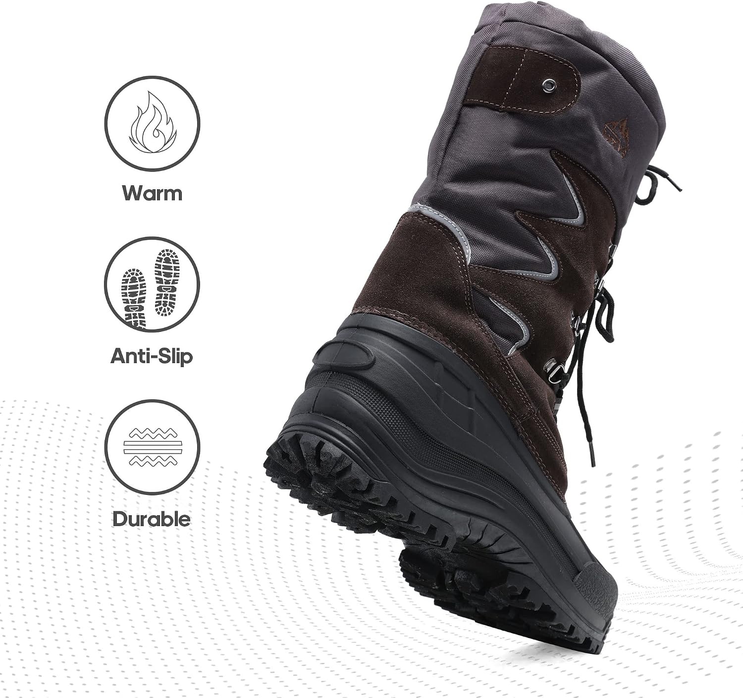 image:imageNORTIV 8 Mens Waterproof Winter Snow Boots Insulated Fur Liner Lightweight Outdoor Tall Boots QUEBECMBrownBlack