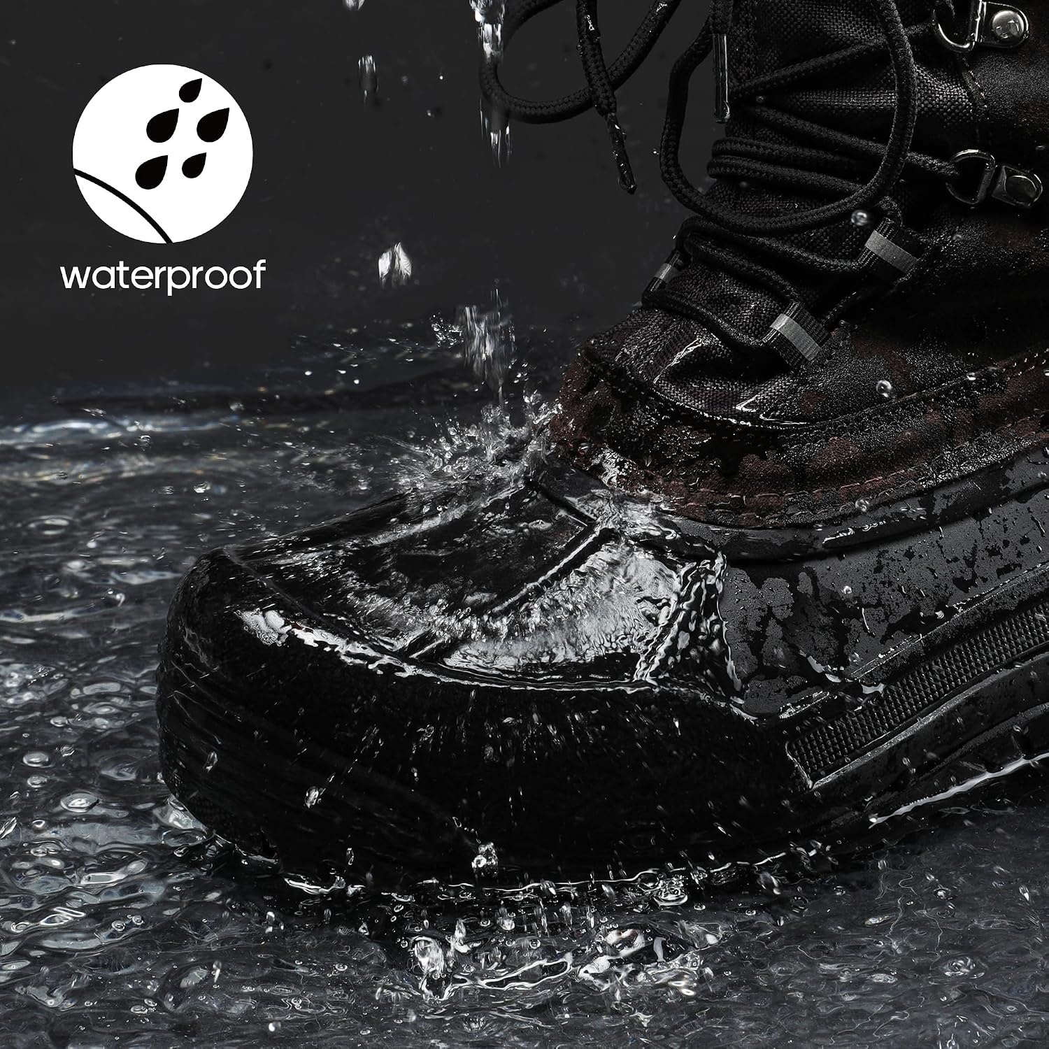 image:imageNORTIV 8 Mens Waterproof Winter Snow Boots Insulated Fur Liner Lightweight Outdoor Tall Boots QUEBECMBrownBlack