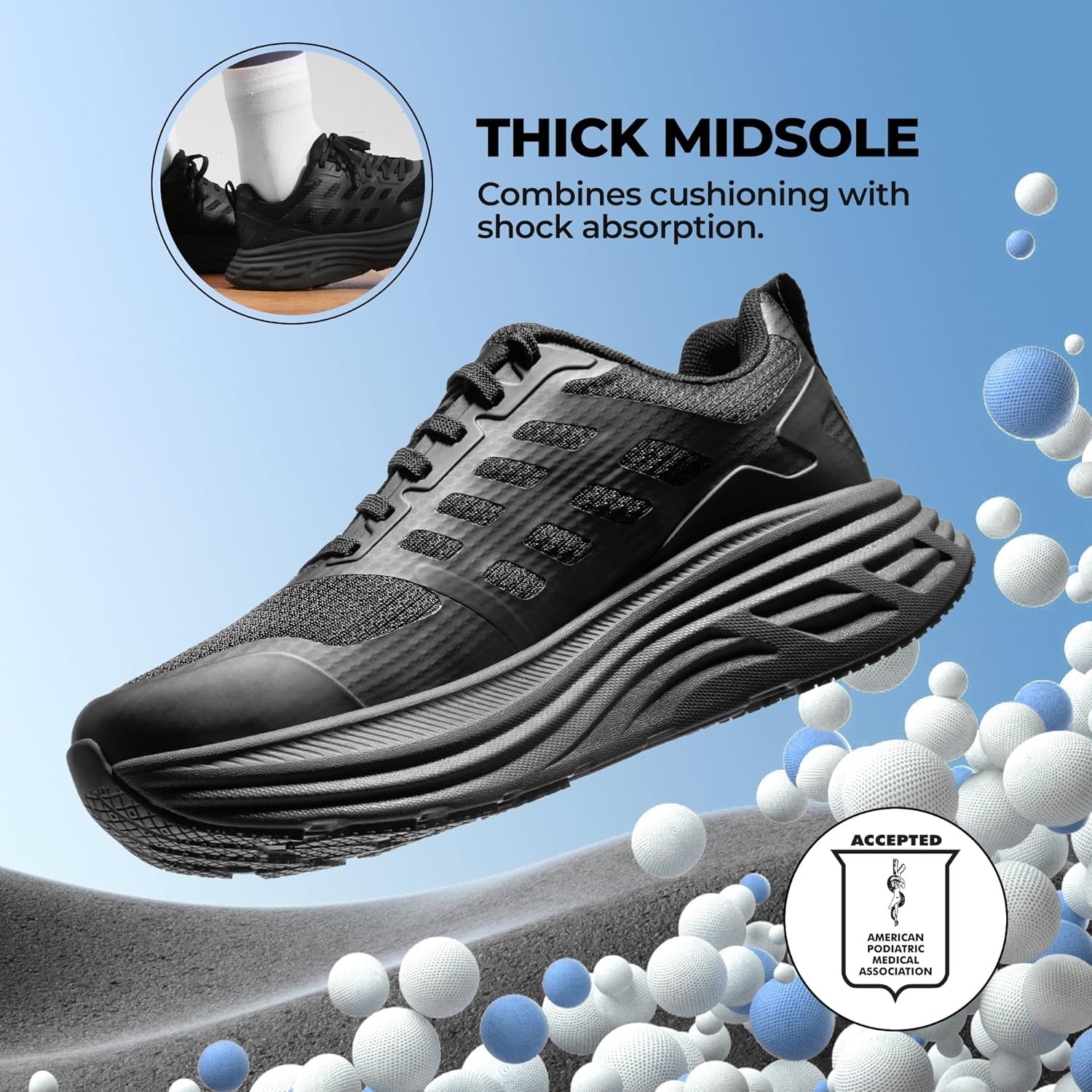 image:imageNORTIV 8 Womens Walking Shoes Running Tennis Sneakers Cushion NonSlip Comfortable Breathable Workout Gym Sports Athletic Fashion ActiveFloatAll Black