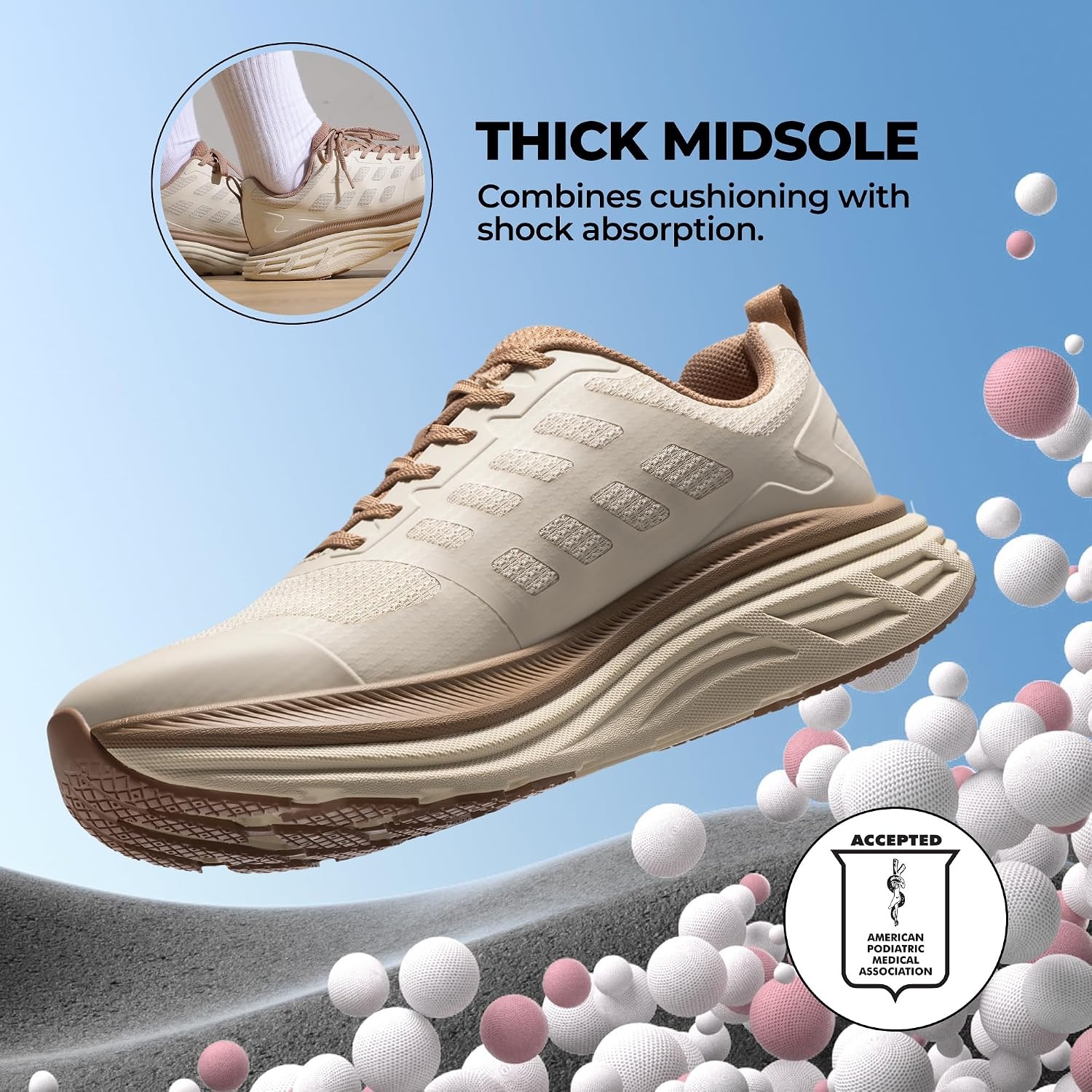 image:imageNORTIV 8 Womens Walking Shoes Running Tennis Sneakers Cushion NonSlip Comfortable Breathable Workout Gym Sports Athletic Fashion ActiveFloatBeigeKhaki