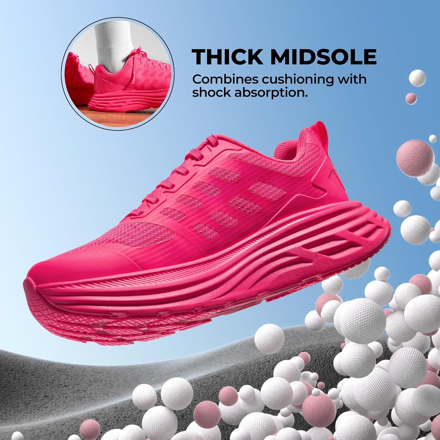 image:imageNORTIV 8 Womens Walking Shoes Running Tennis Sneakers Cushion NonSlip Comfortable Breathable Workout Gym Sports Athletic Fashion ActiveFloatHot Pink