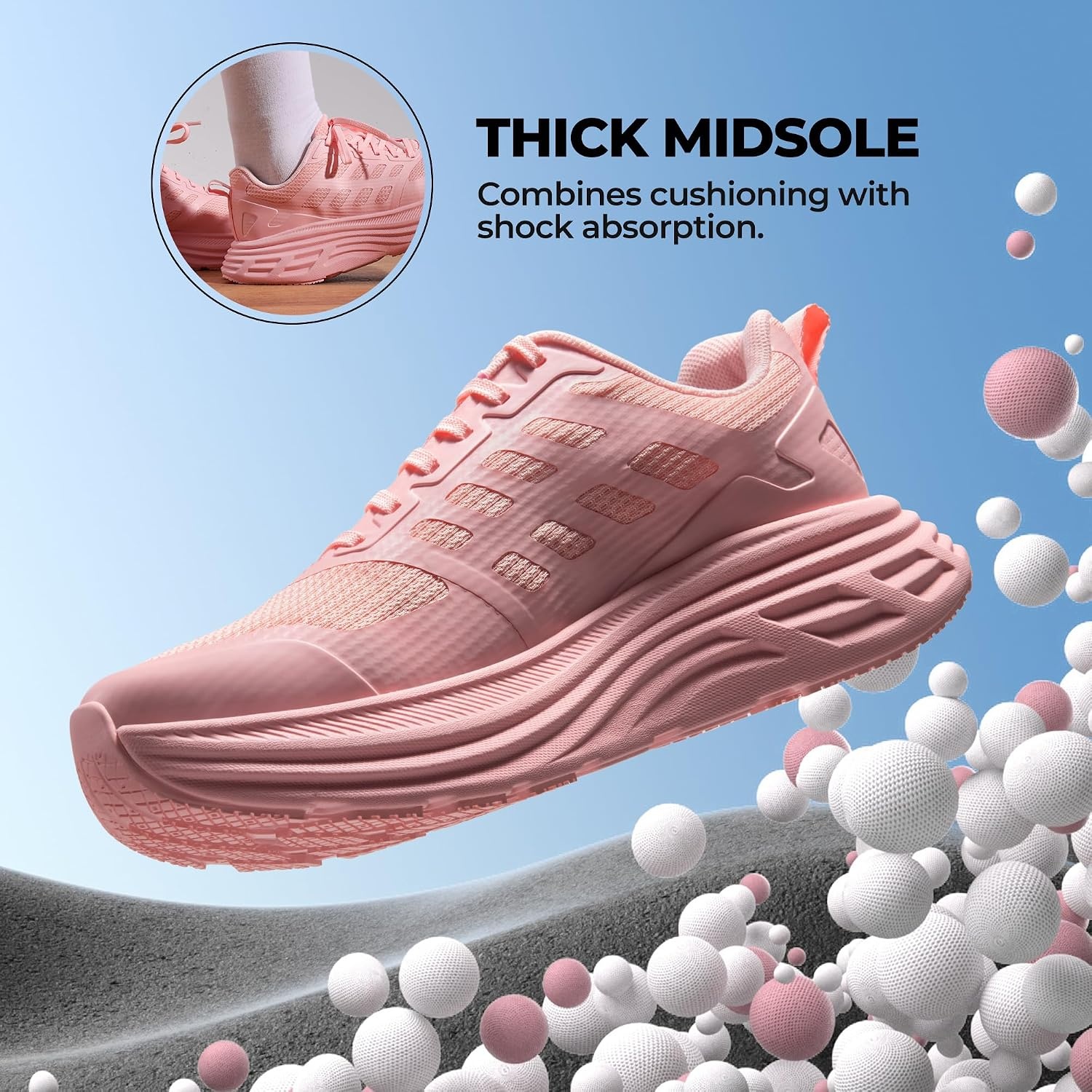image:imageNORTIV 8 Womens Walking Shoes Running Tennis Sneakers Cushion NonSlip Comfortable Breathable Workout Gym Sports Athletic Fashion ActiveFloatPink
