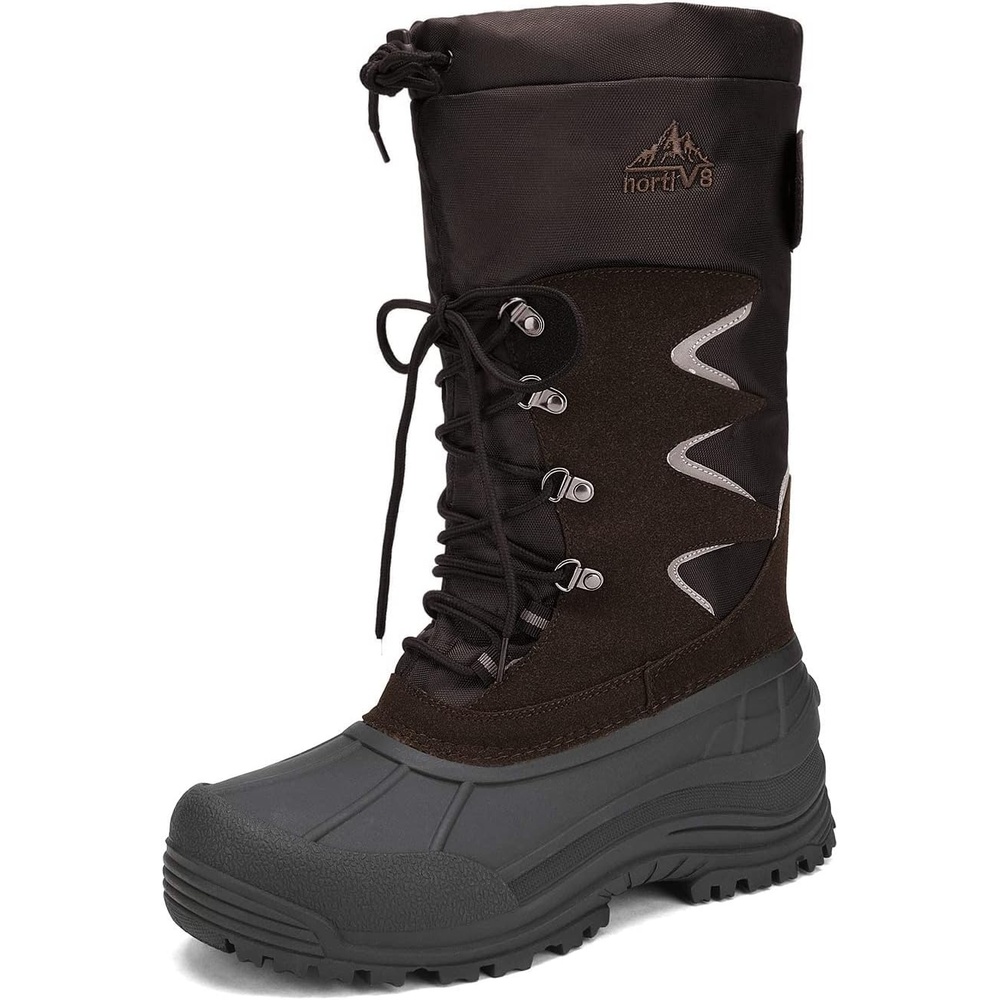 image:imageNORTIV 8 Mens Waterproof Winter Snow Boots Insulated Fur Liner Lightweight Outdoor Tall Boots QUEBECMBrownBlack