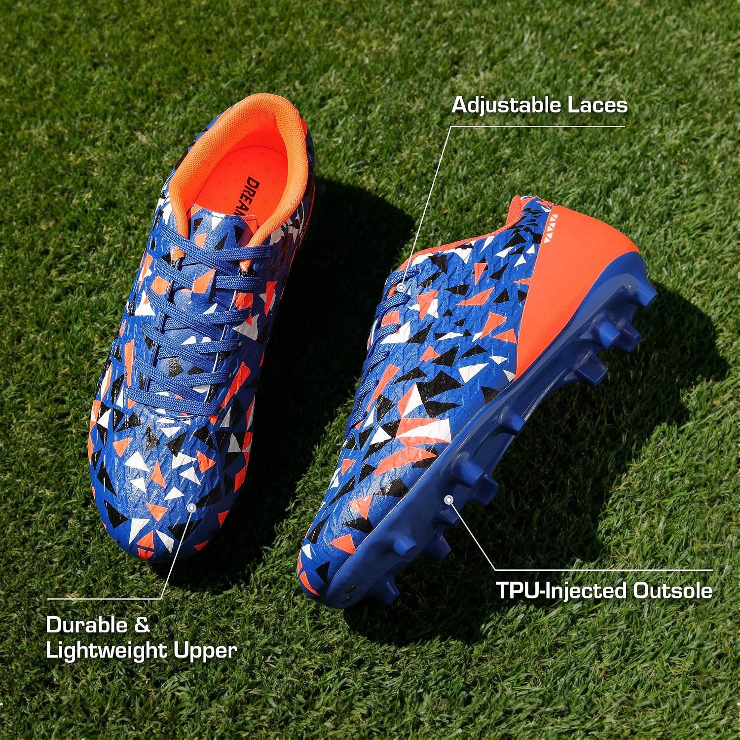 image:imageDREAM PAIRS Mens Soccer Cleats Football Shoes LaceUpOrangeRoyal Blue