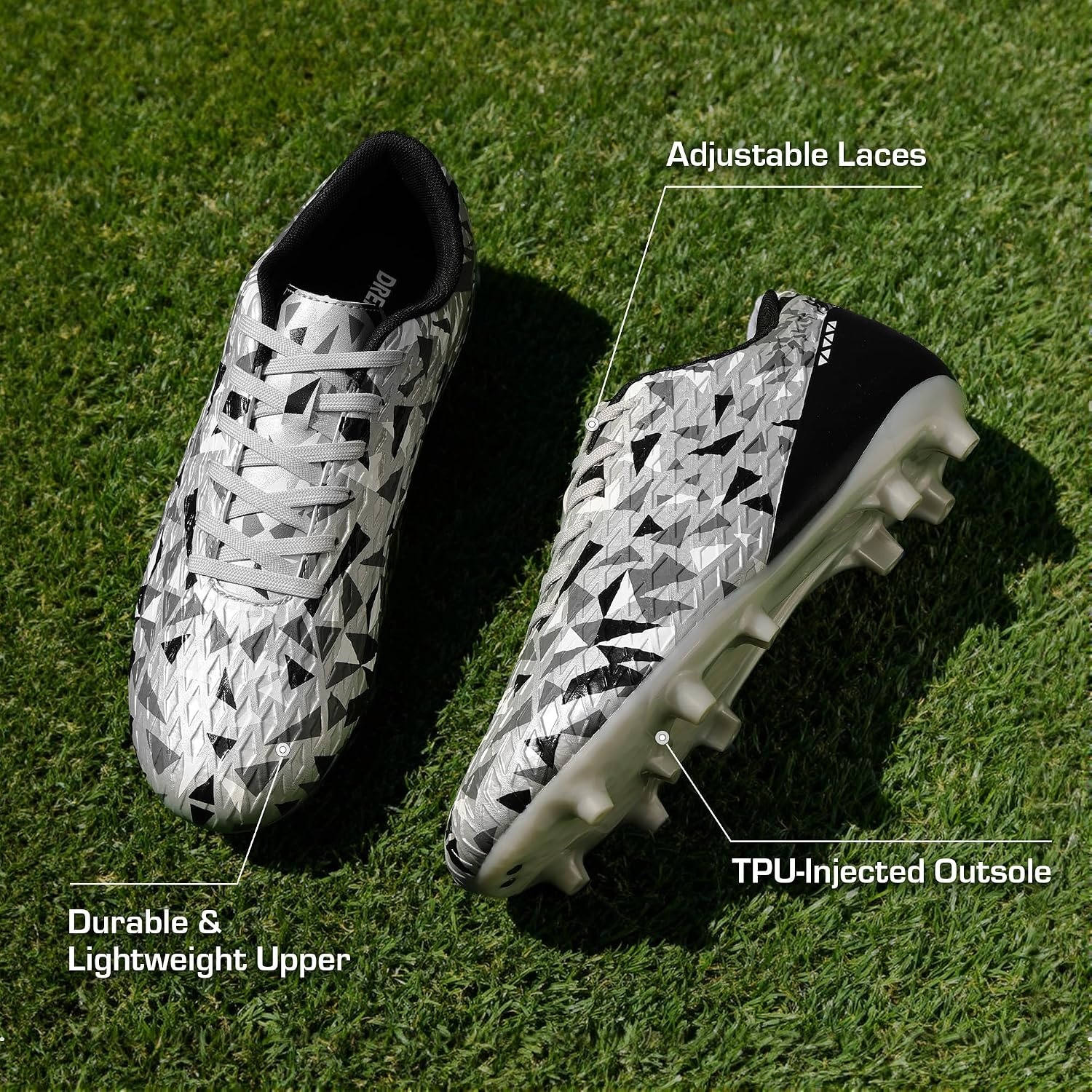 image:imageDREAM PAIRS Mens Soccer Cleats Football Shoes LaceUpSilverBlack