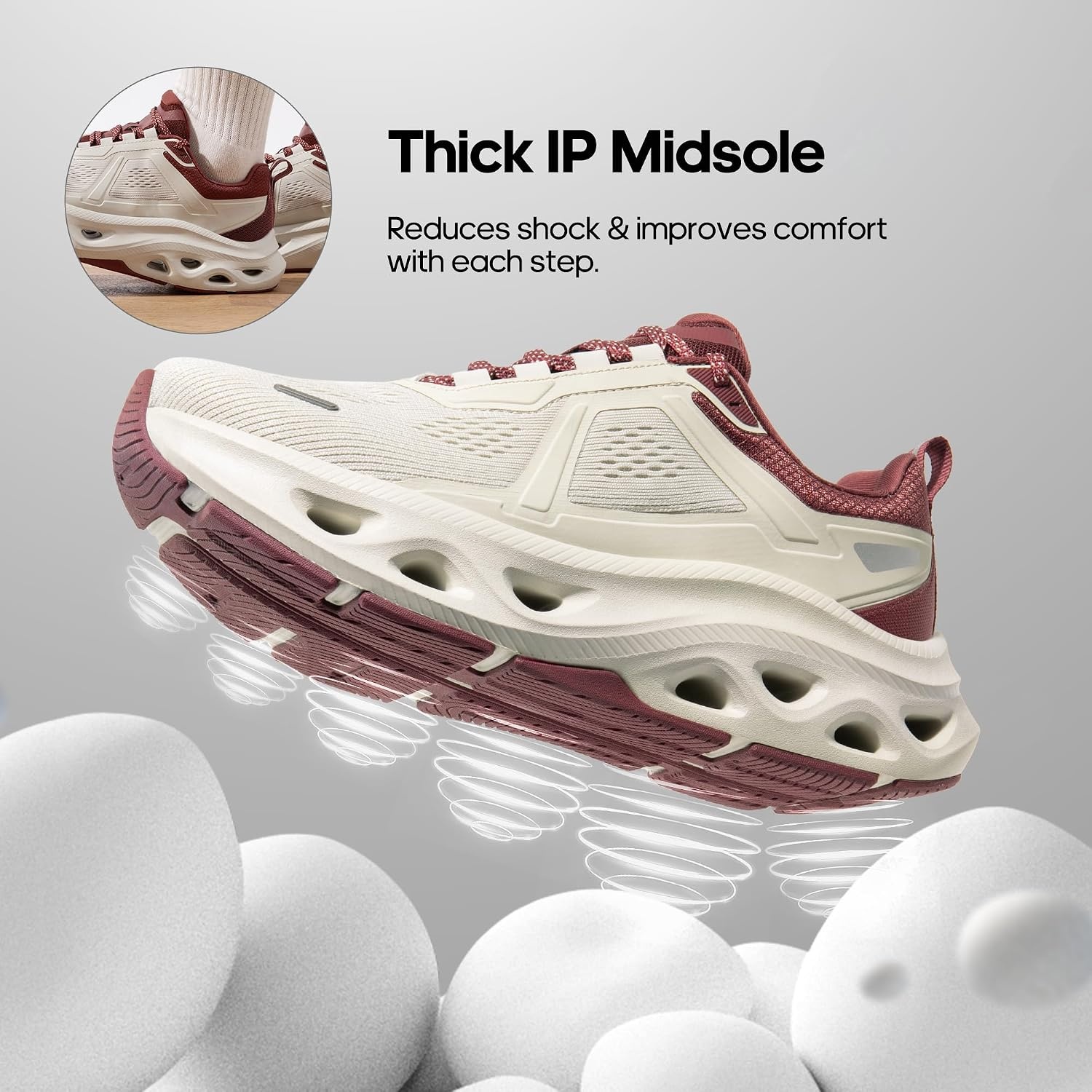 image:imageNORTIV 8 Womens Cushioned Walking Fashion SneakersBeigeBurgundy