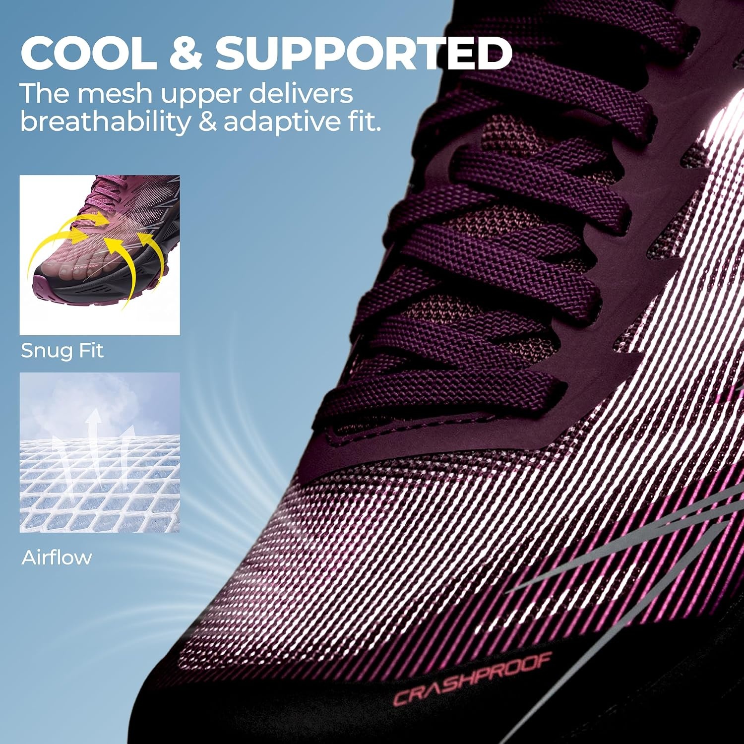 image:imageNORTIV 8 Womens Breathable Trail Running ShoesBlackPurple