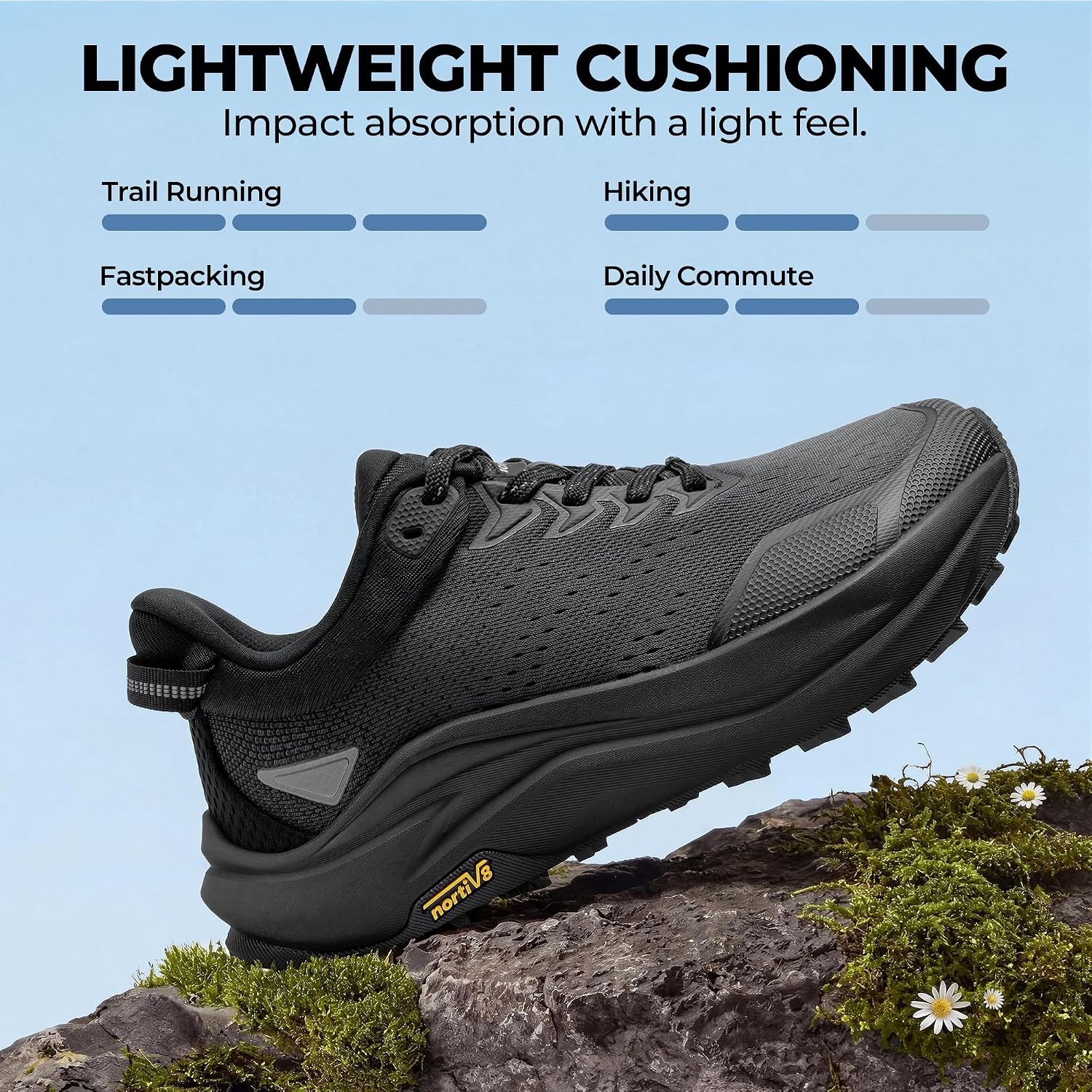 image:imageNORTIV 8 Womens Wide Toe Box Trail Running Walking ShoeAll Black