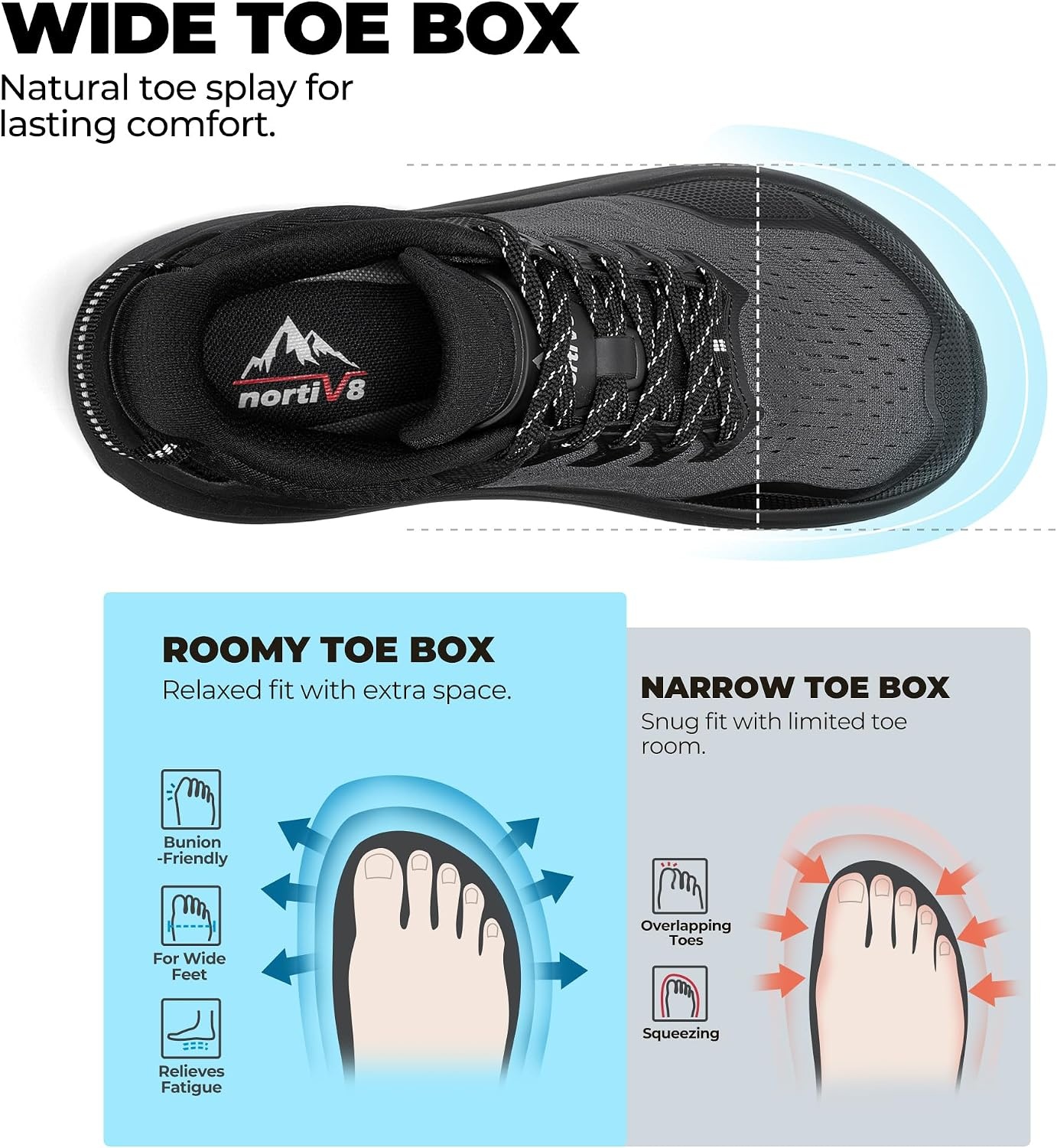 image:imageNORTIV 8 Womens Wide Toe Box Trail Running Walking ShoeAll Black