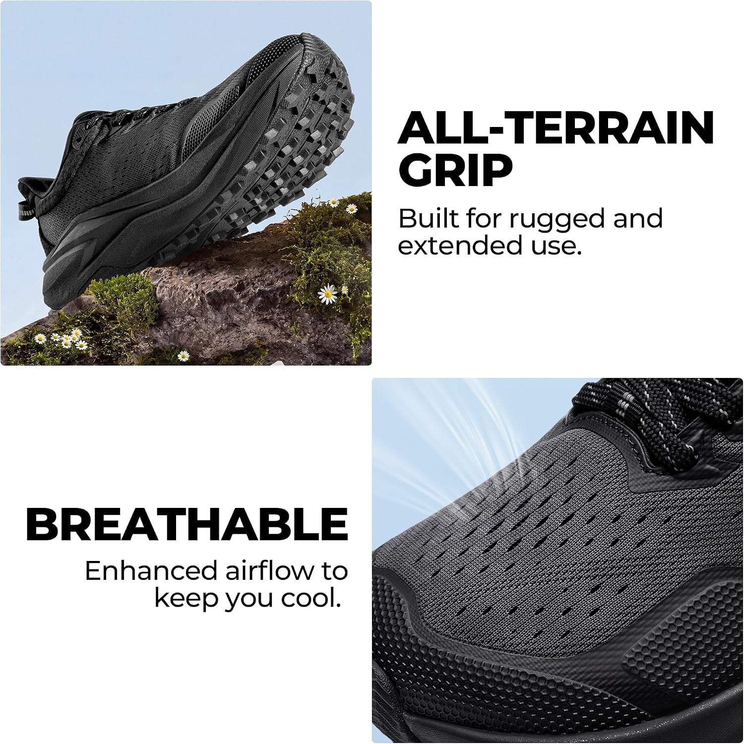 image:imageNORTIV 8 Womens Wide Toe Box Trail Running Walking ShoeAll Black