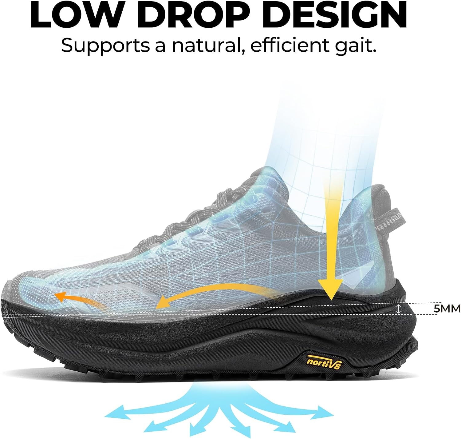 image:imageNORTIV 8 Womens Wide Toe Box Trail Running Walking ShoeAll Black