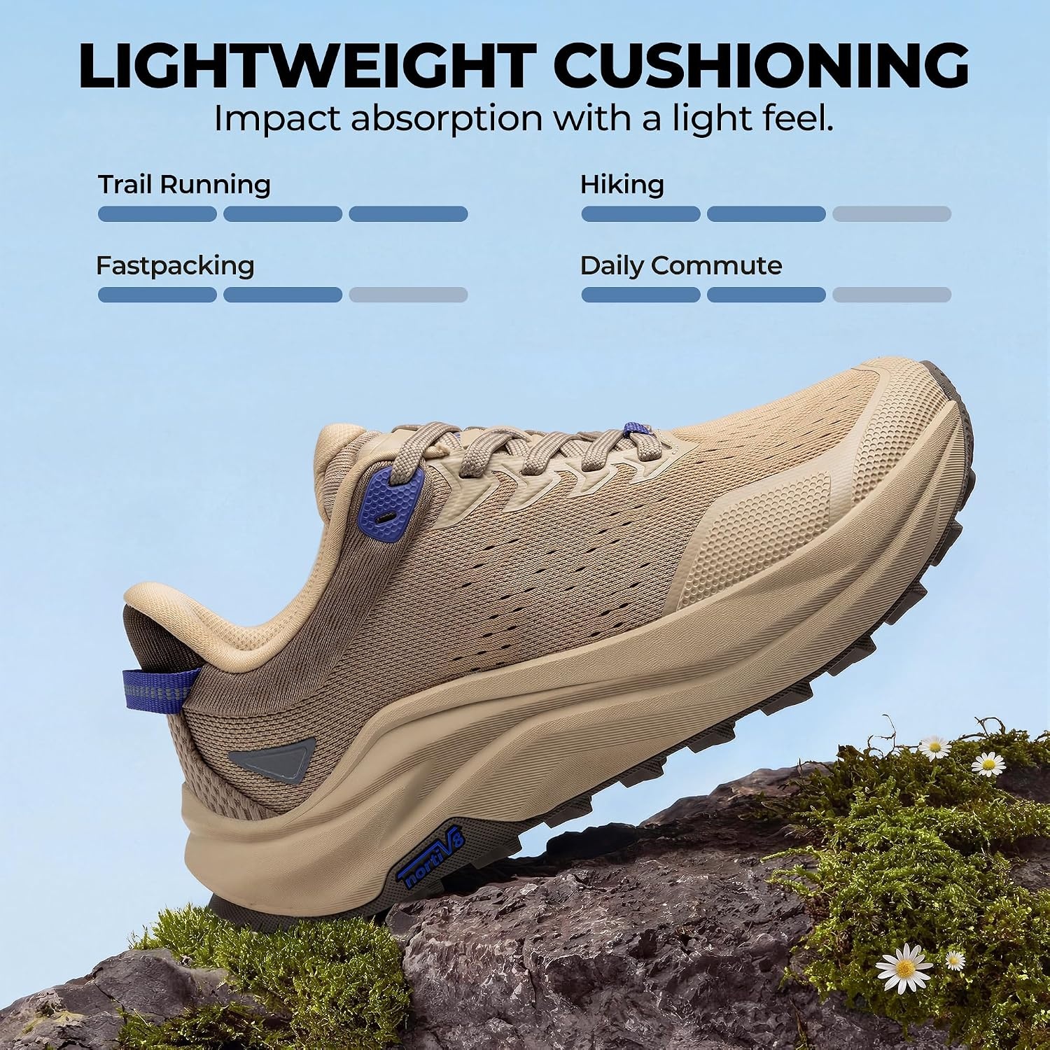 image:imageNORTIV 8 Womens Wide Toe Box Trail Running Walking ShoeKhaki