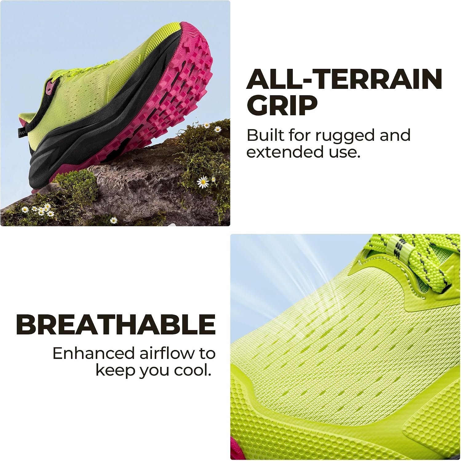 image:imageNORTIV 8 Womens Wide Toe Box Trail Running Walking ShoeLemon Green