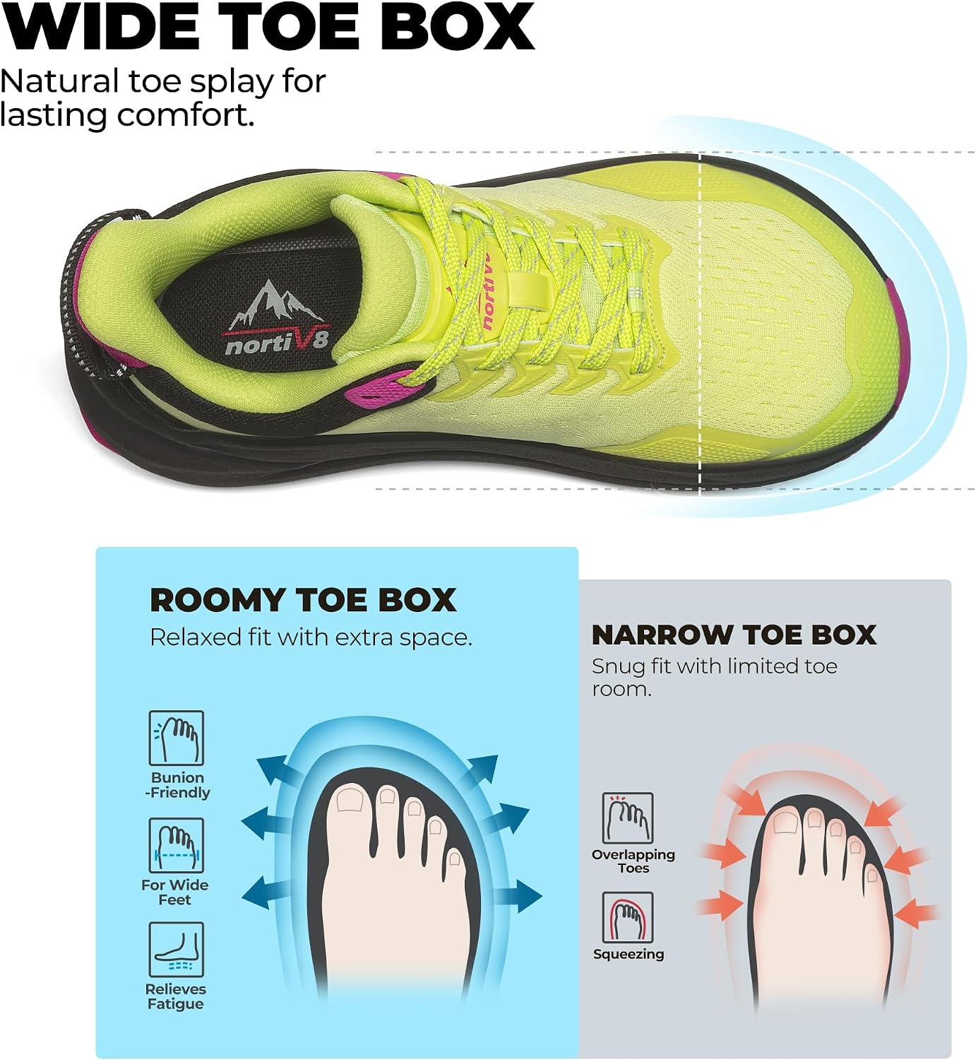 image:imageNORTIV 8 Womens Wide Toe Box Trail Running Walking ShoeLemon Green