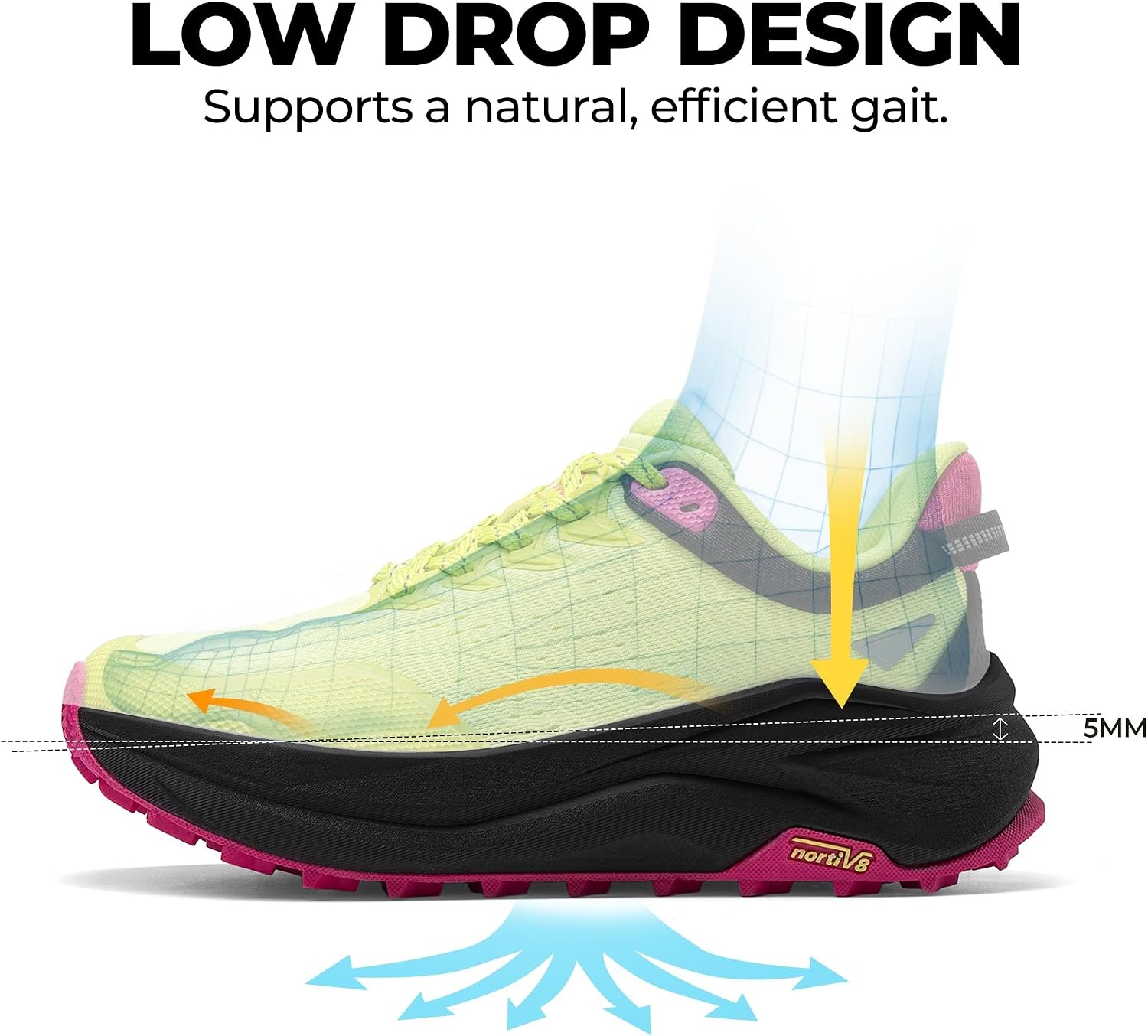 image:imageNORTIV 8 Womens Wide Toe Box Trail Running Walking ShoeLemon Green