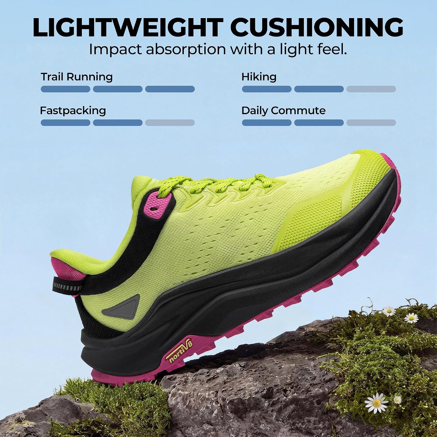 image:imageNORTIV 8 Womens Wide Toe Box Trail Running Walking ShoeLemon Green