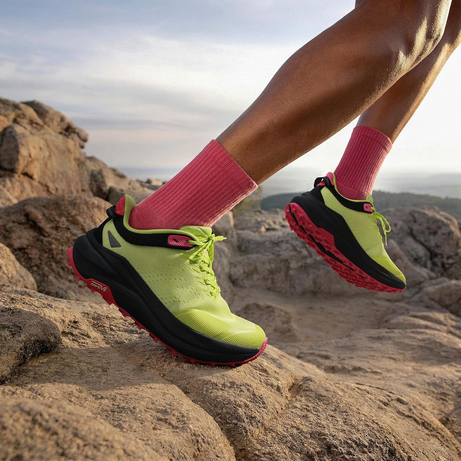 image:imageNORTIV 8 Womens Wide Toe Box Trail Running Walking ShoeLemon Green